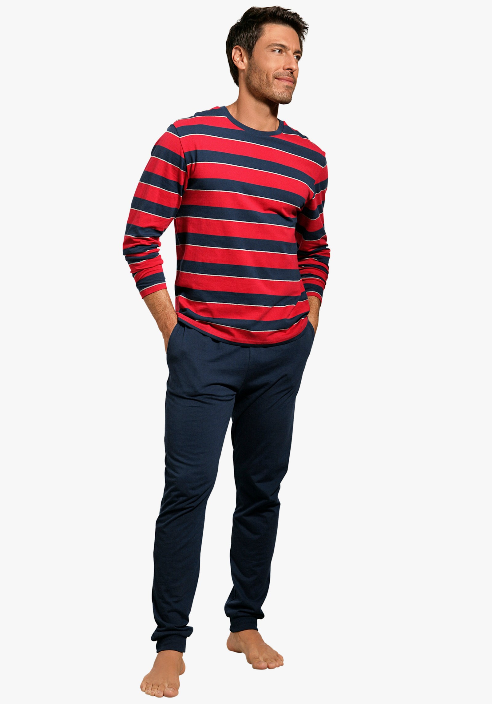 H.I.S Pyjama - rot-navy-gestreift, navy