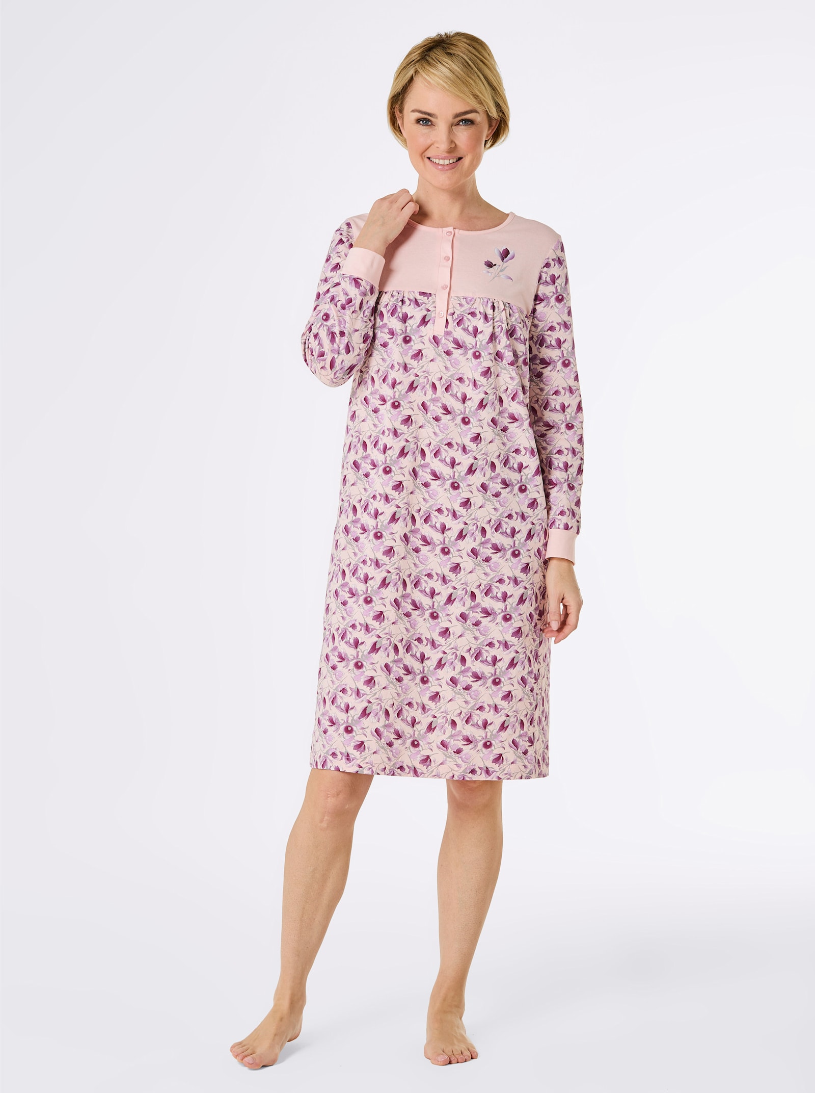 wäschepur Nachthemd - hellrosé-orchidee-bedruckt