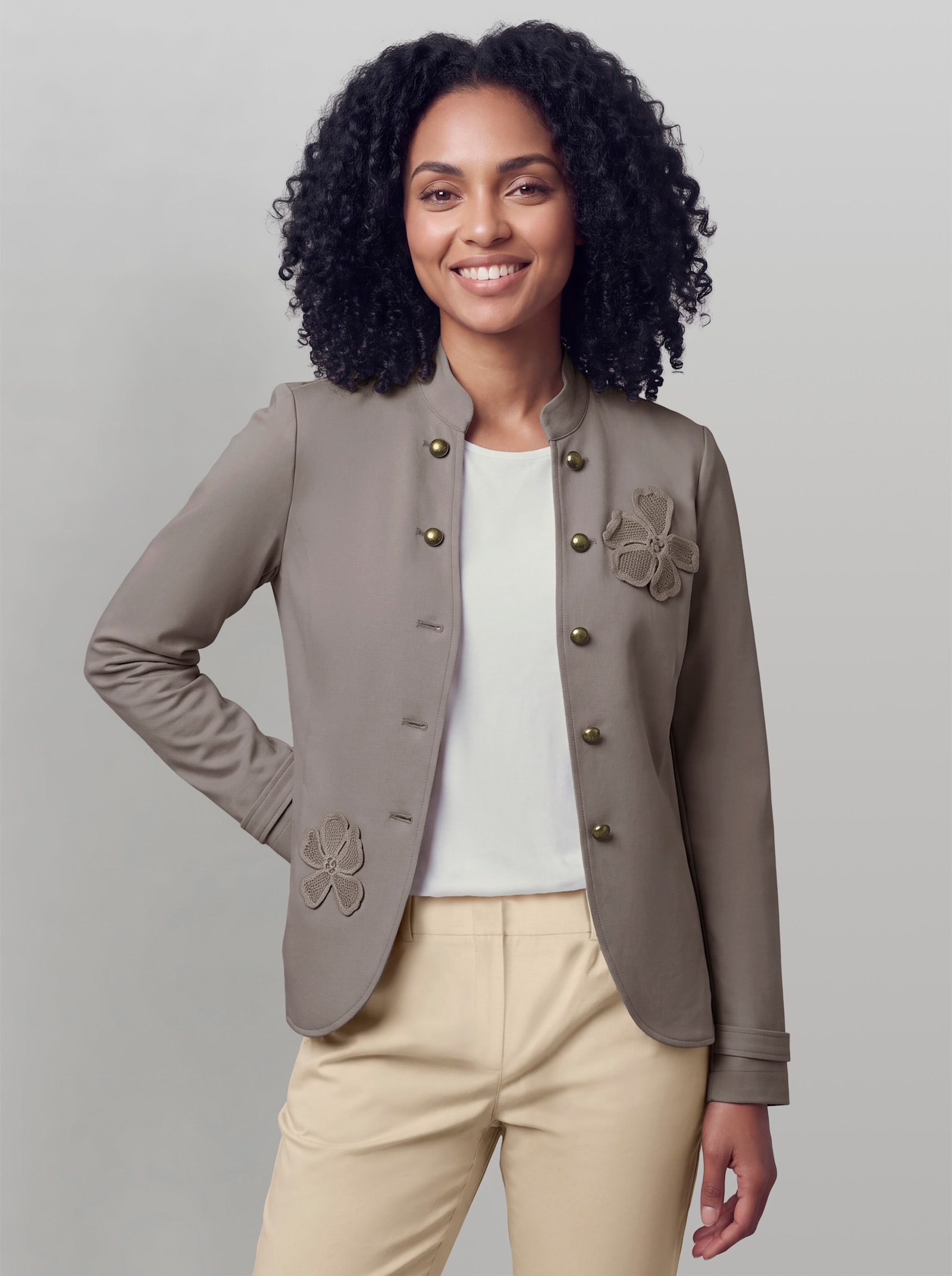 heine Blazer mit Blüten-Applikation - taupe