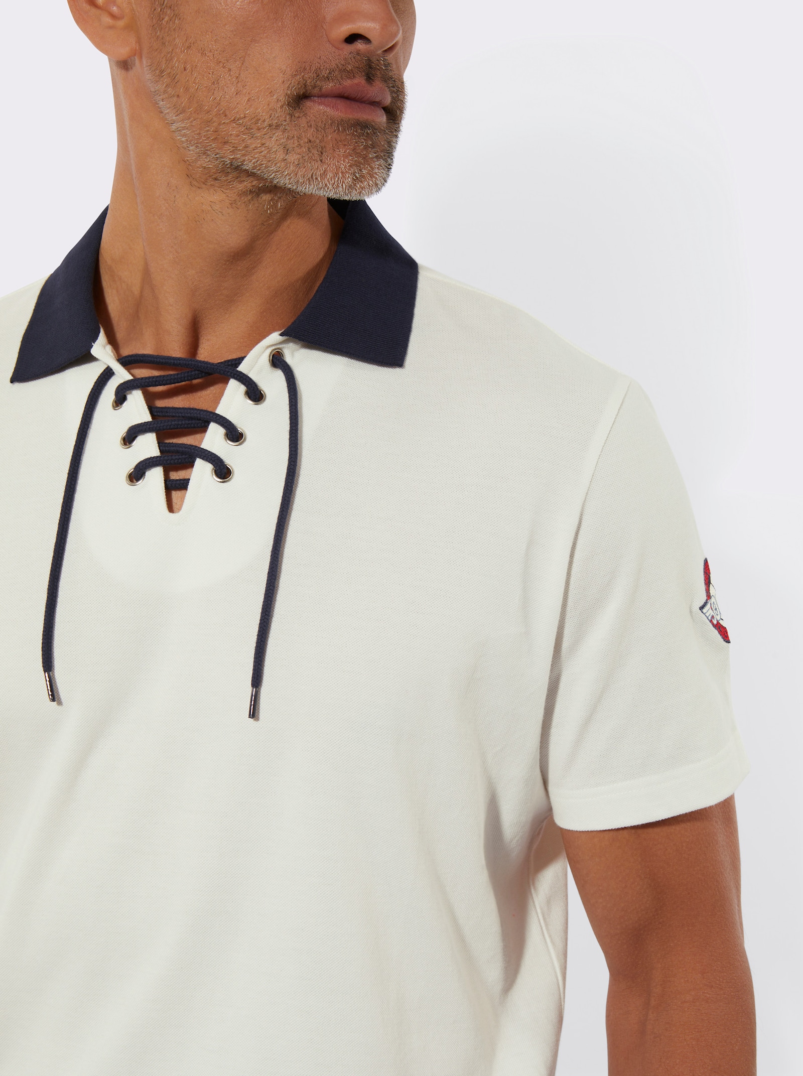 Polokošeľa, šnurovanie na výstrihu - svetlobéžová