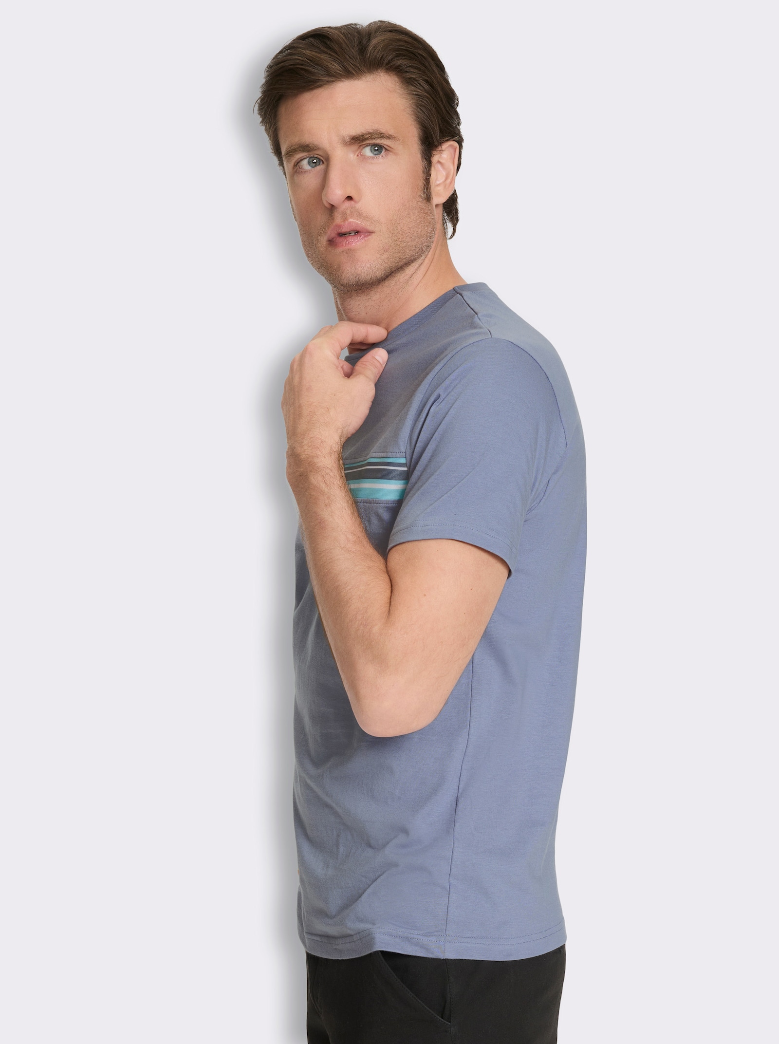 Kurzarmshirt mit Streifen - taubenblau