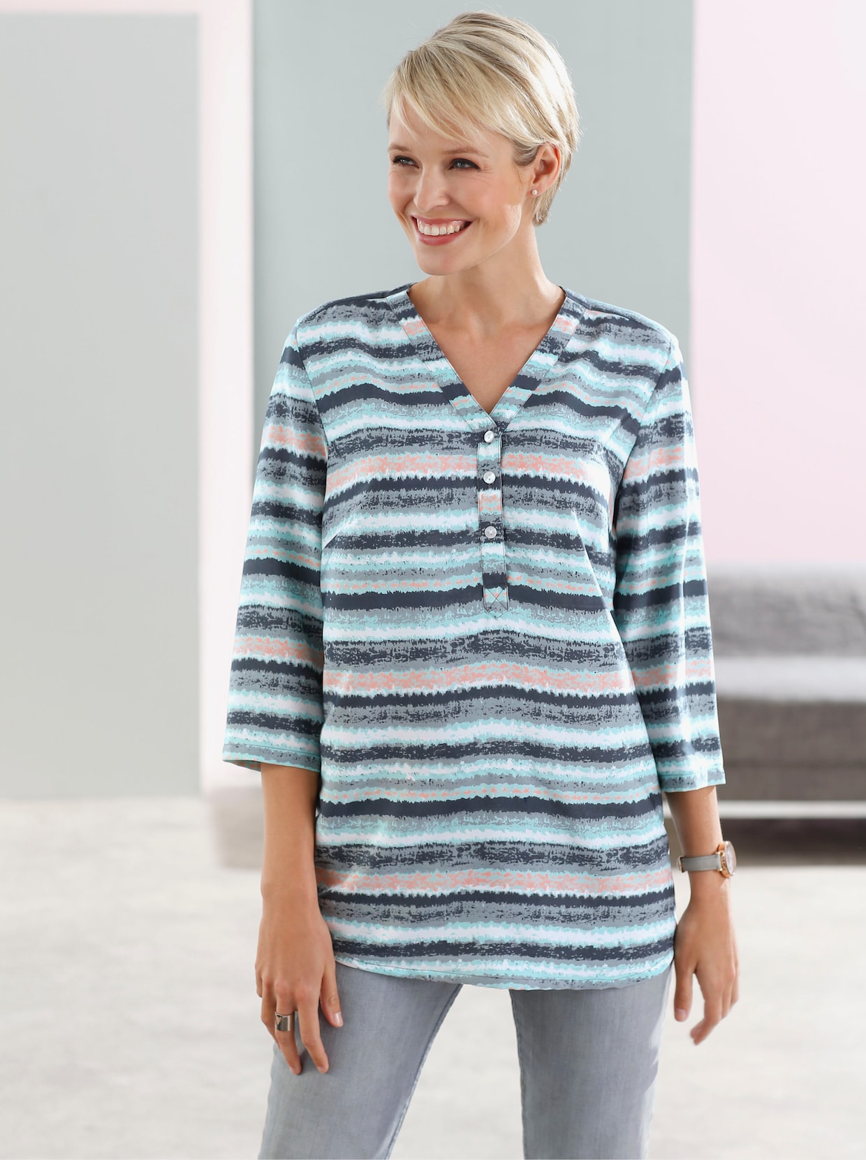 Overhemdblouse - mint gestreept