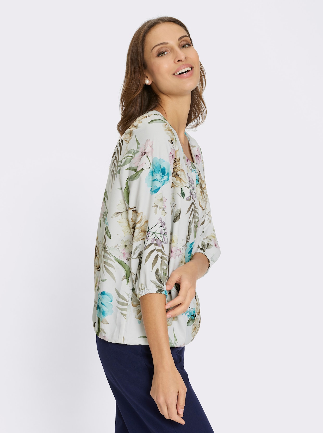 Druckbluse - ecru-rosé-bedruckt