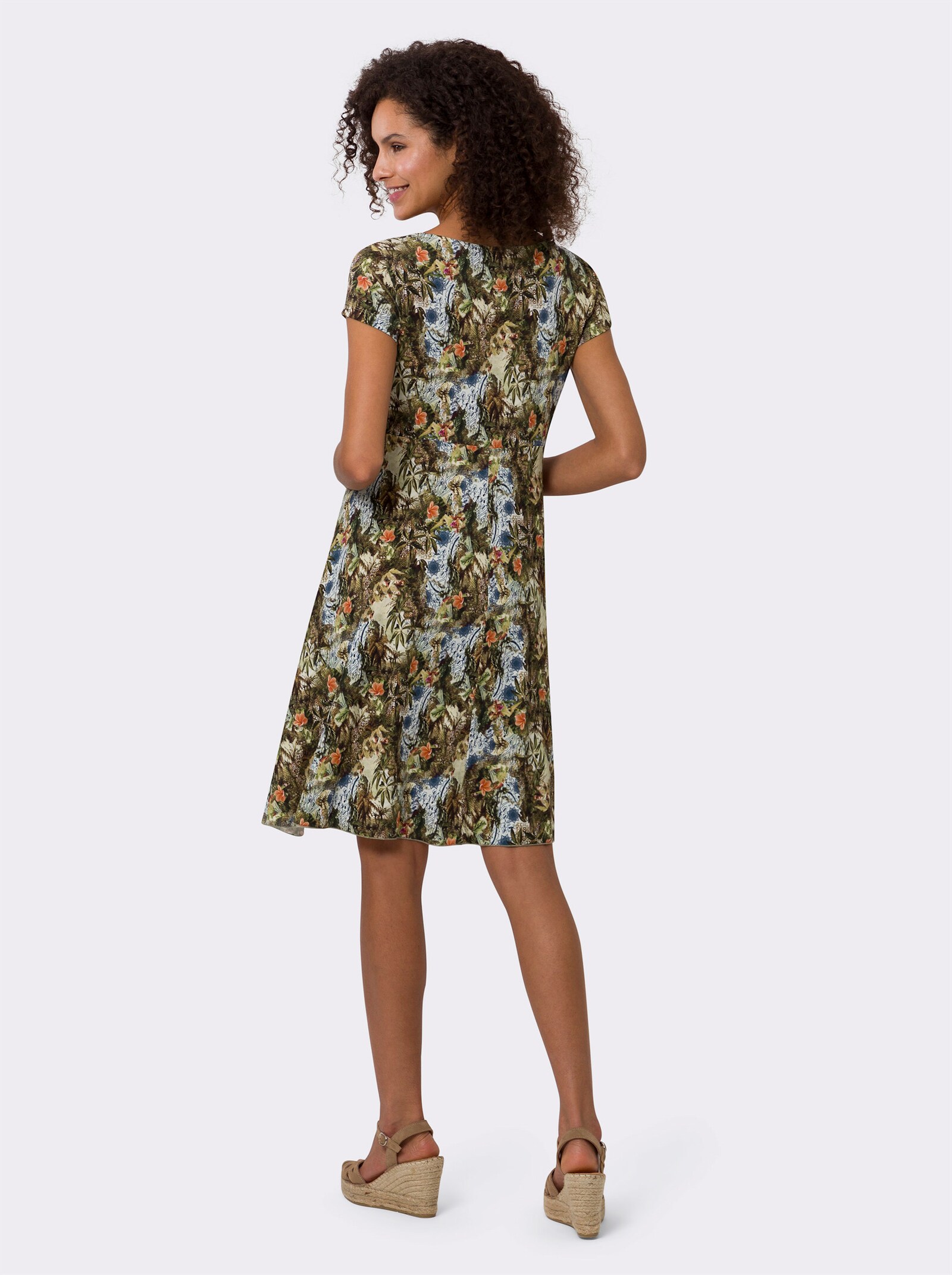 heine Druckkleid mit Bindeband - khaki-ecru-bedruckt