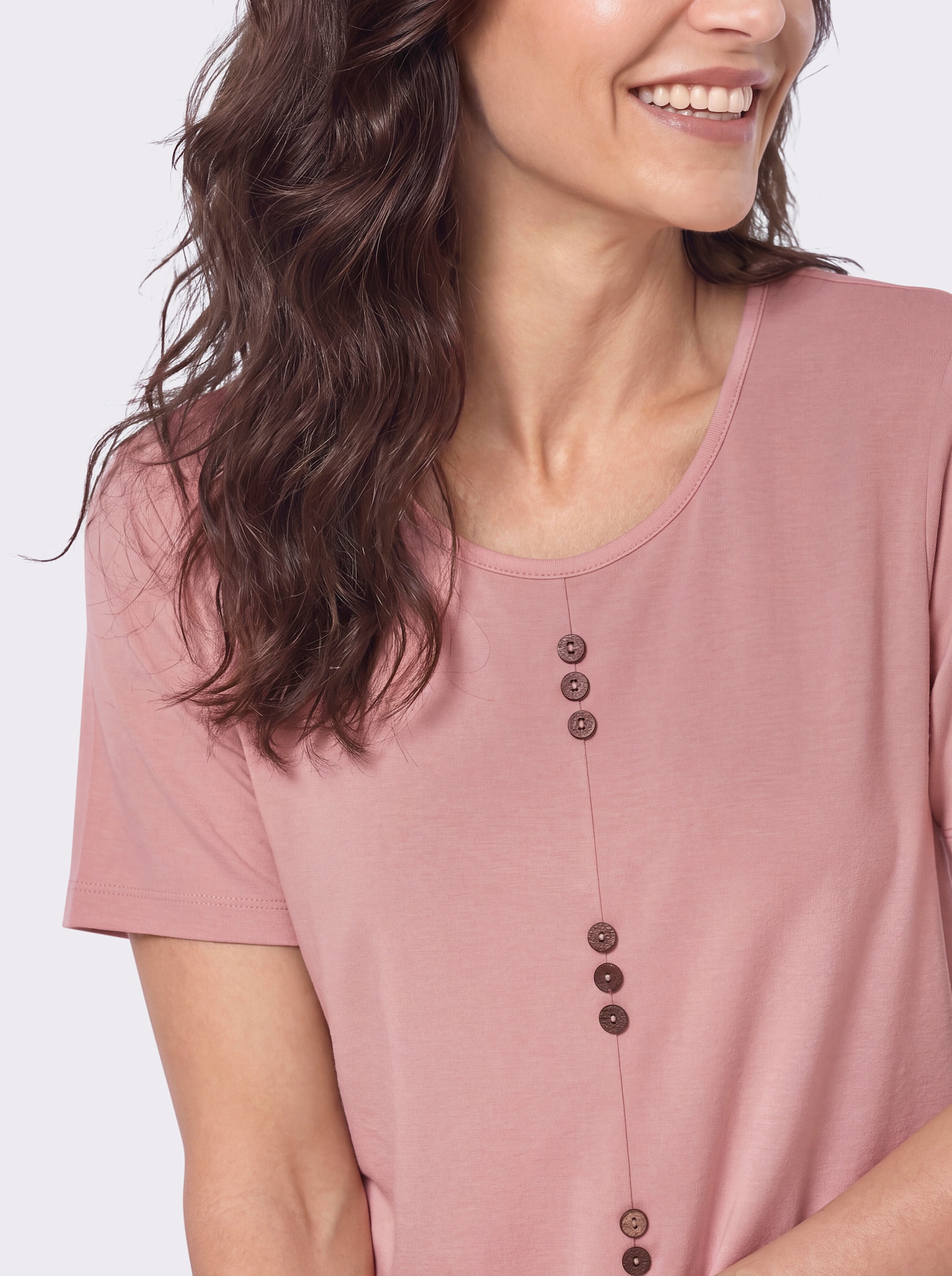 Longshirt mit Zierknöpfen - rosenquarz