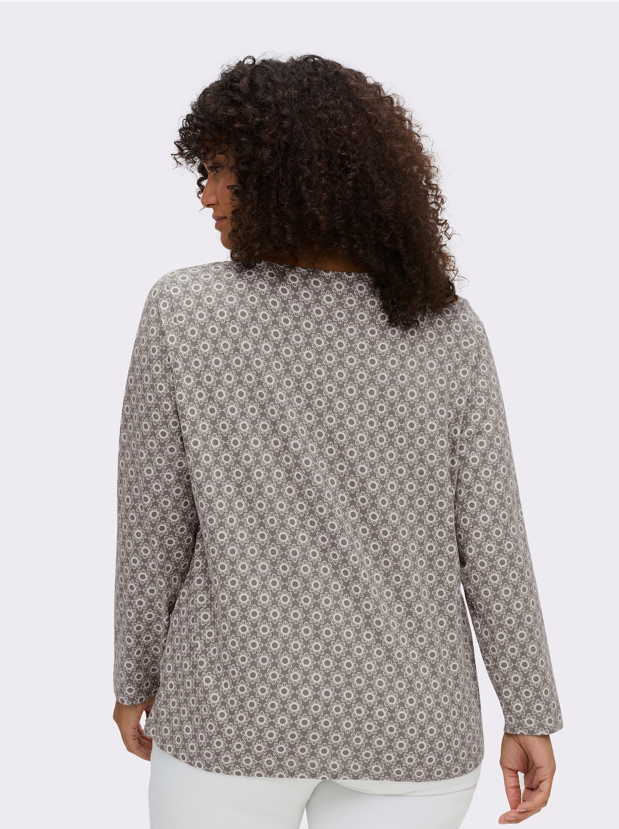 Langarmshirt im Minimal-Dessin - taupe-ecru-bedruckt