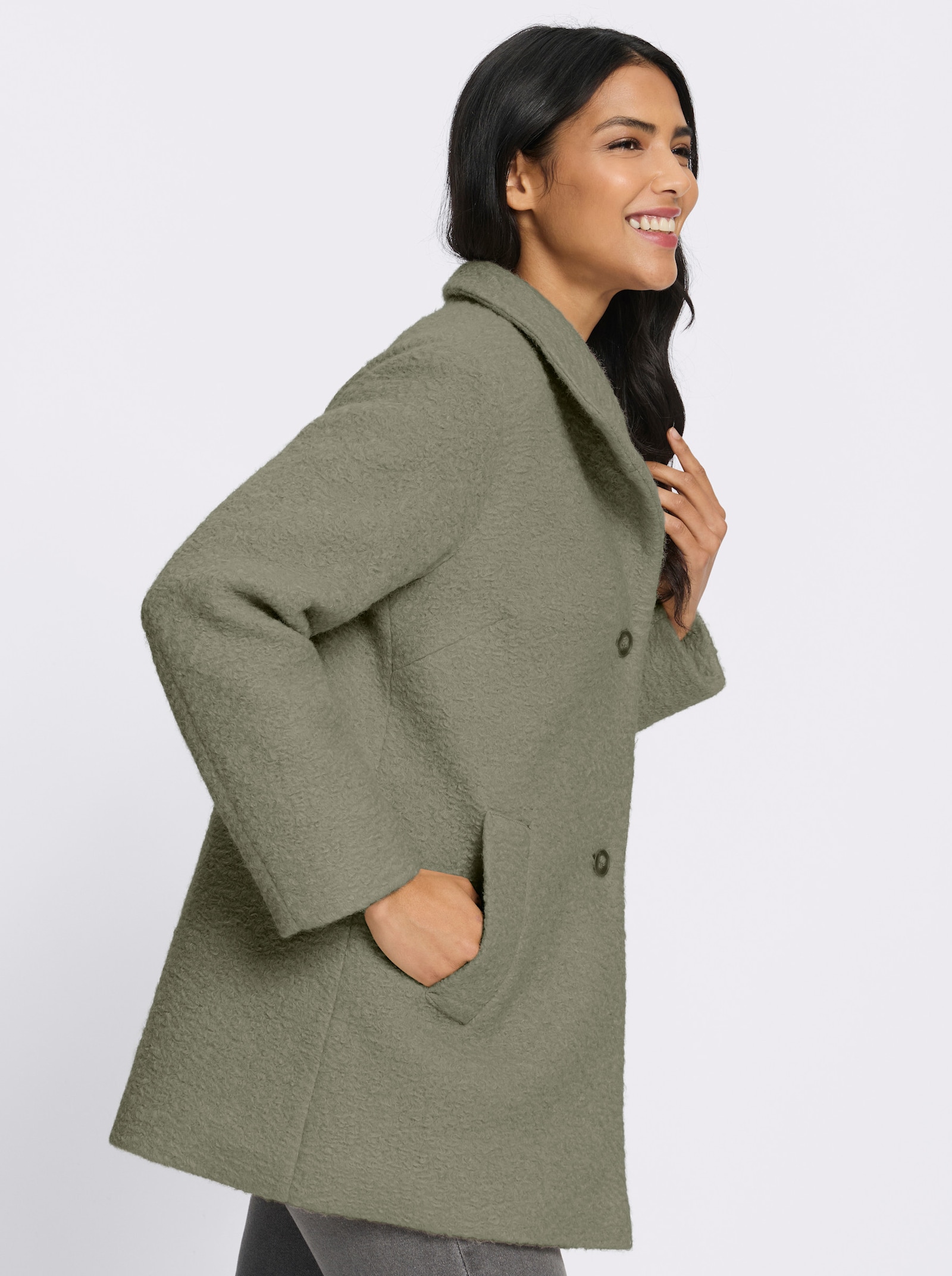 Boucléjacke mit Stehkragen - khaki