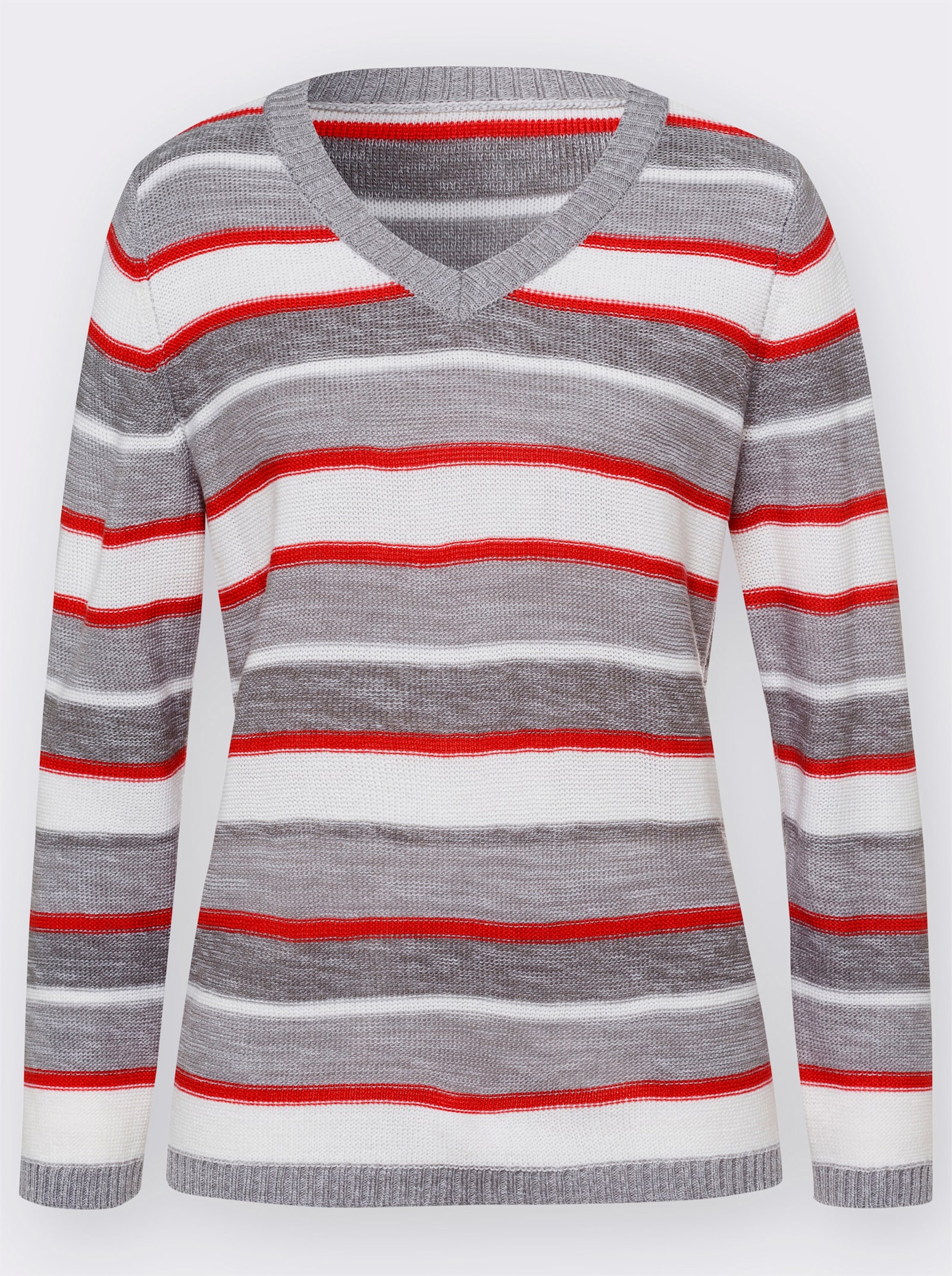 Streifenpullover im Linksstrick-Dessin - grapefruit