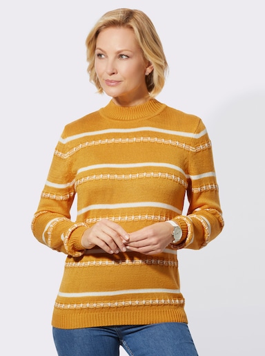 Stehkragenpullover in pflegeleichter Qualität - ocker-ecru-gemustert