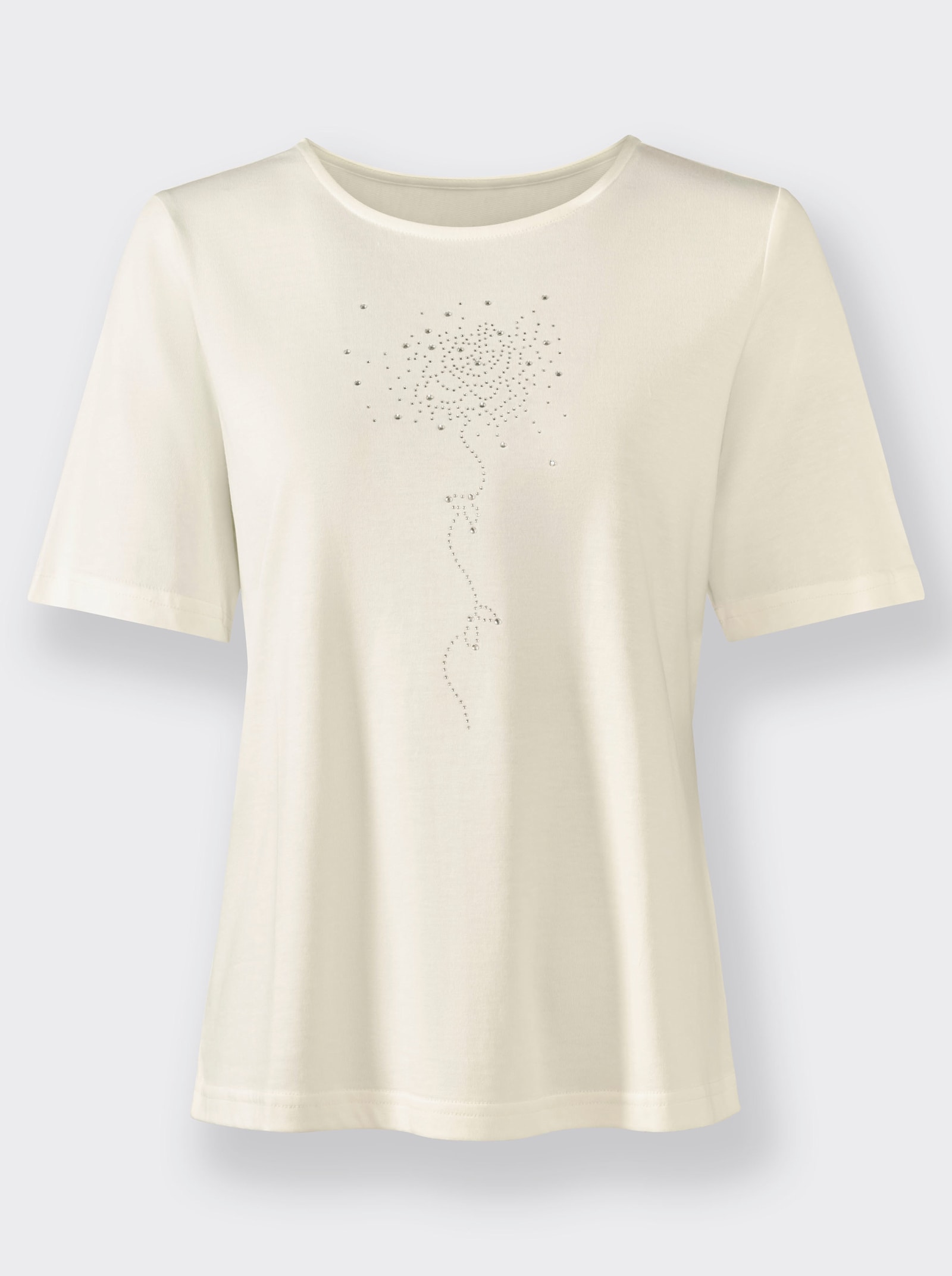 Shirt met ronde hals en glittersteentjes - ecru