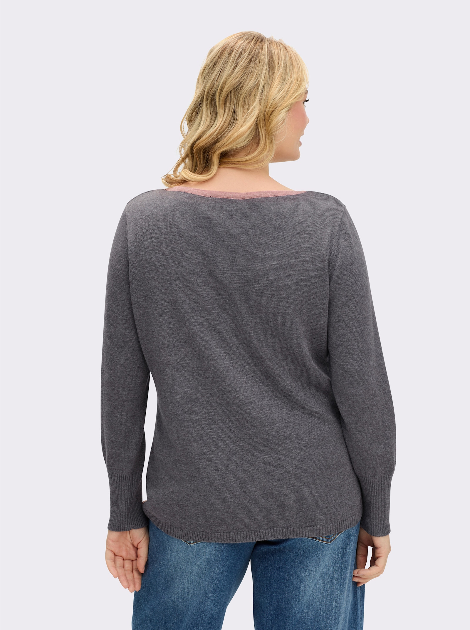 Langarm-Pullover mit Glanzgarn-Akzenten - anthrazit-hortensie