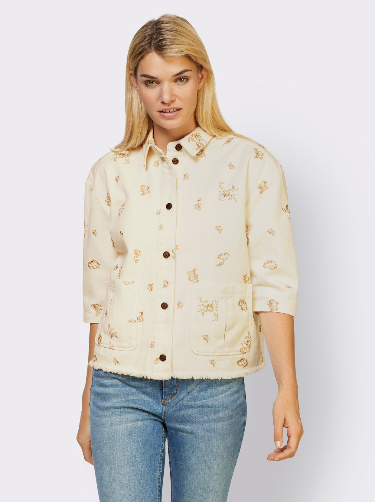 heine Jeansjack - ecru/beige gedessineerd