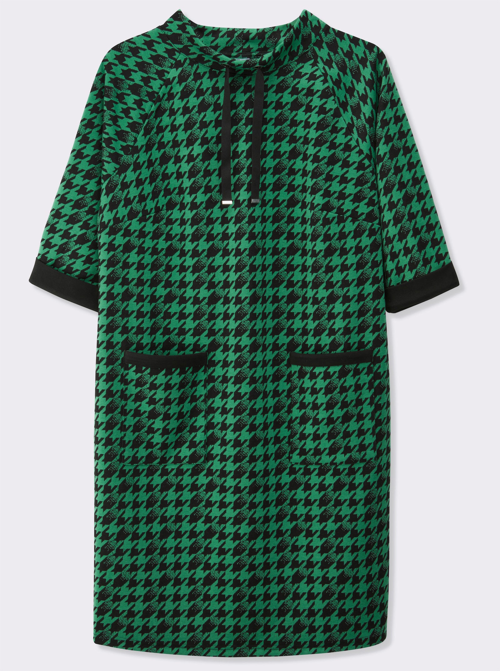 Jerseykleid mit Kontrast-Akzenten - grasgrün-schwarz-gemustert