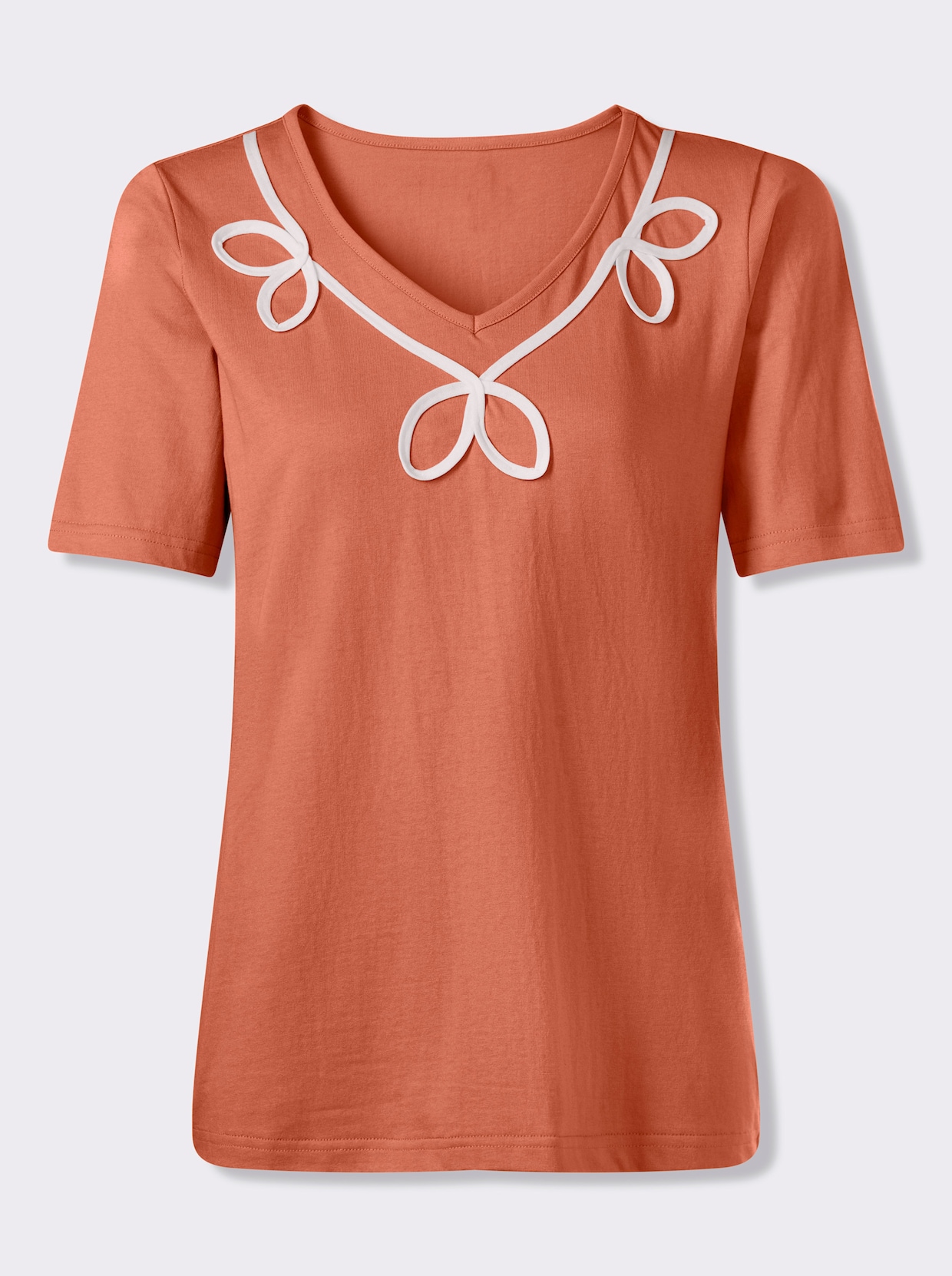 Rundhalsshirt mit Kontrast-Paspel am Ausschnitt - papaya