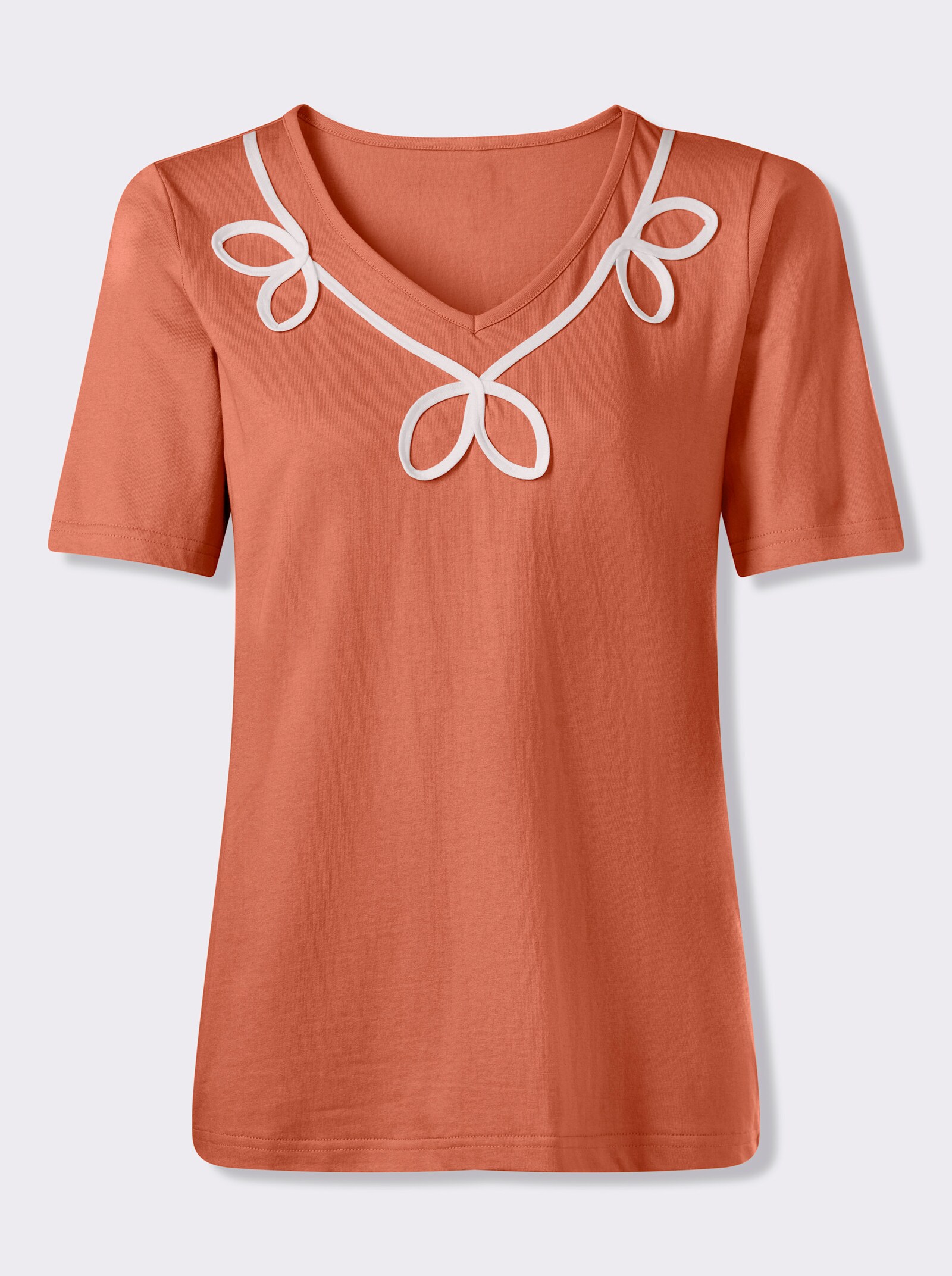 Rundhalsshirt mit Kontrast-Paspel am Ausschnitt - papaya