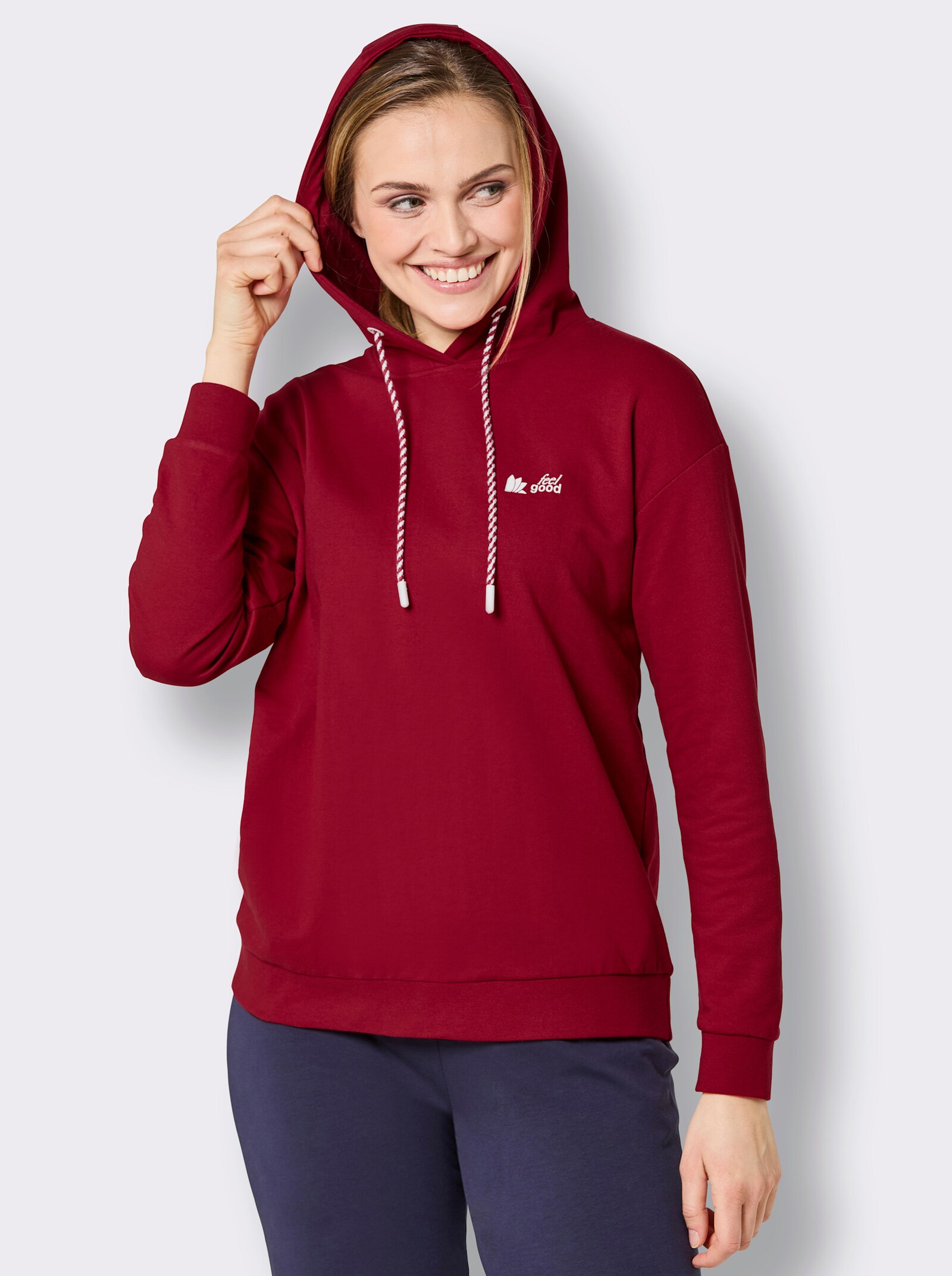 Sweatshirt mit überschnittenen Schultern - kirsche-weiß