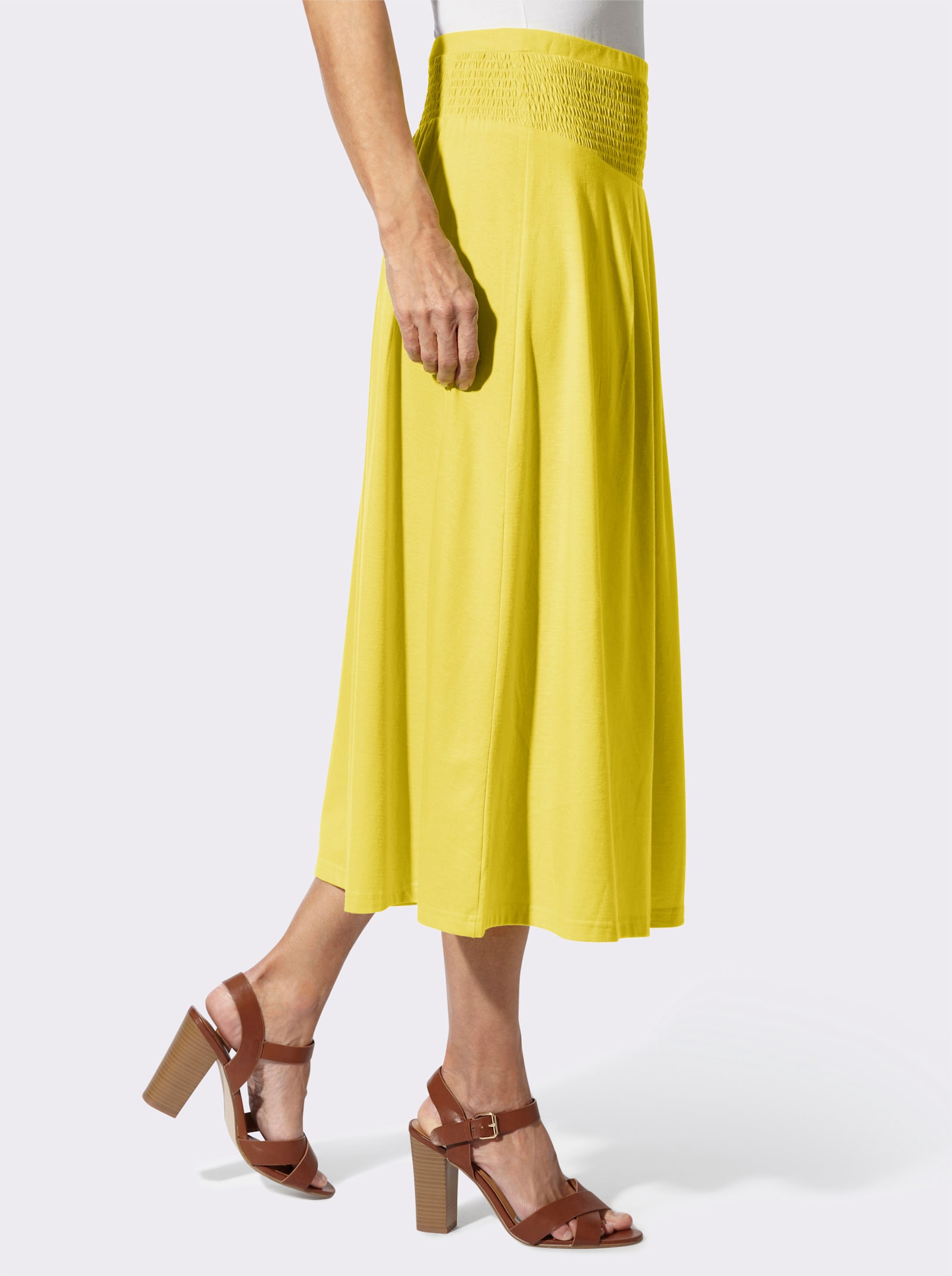 Jerseyrock mit hohem, gesmoktem Bund - limone