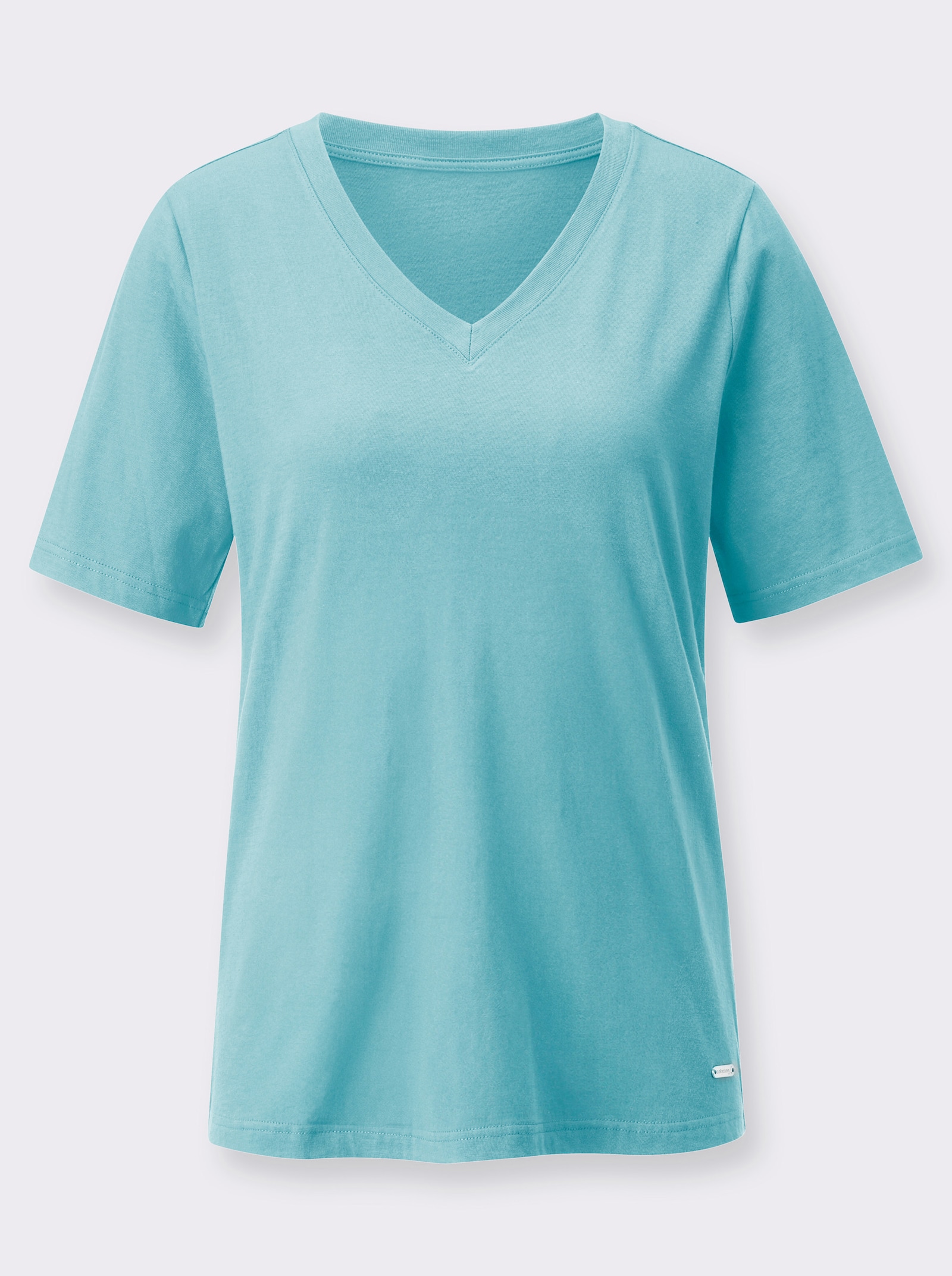 Kurzarmshirt mit V-Ausschnitt - aquamarin