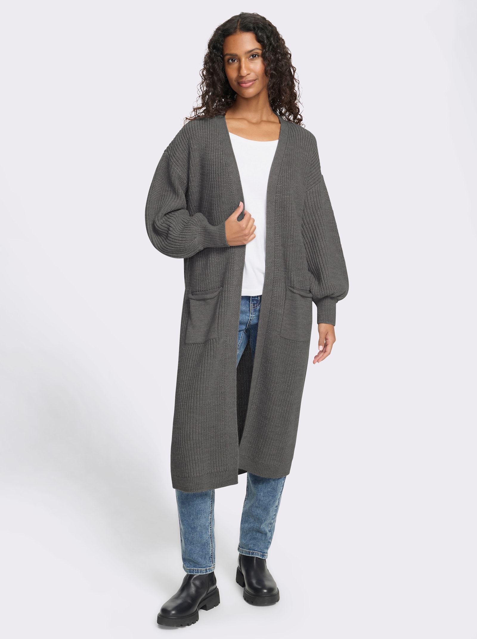 heine Strickjacke in Longform - anthrazit-meliert