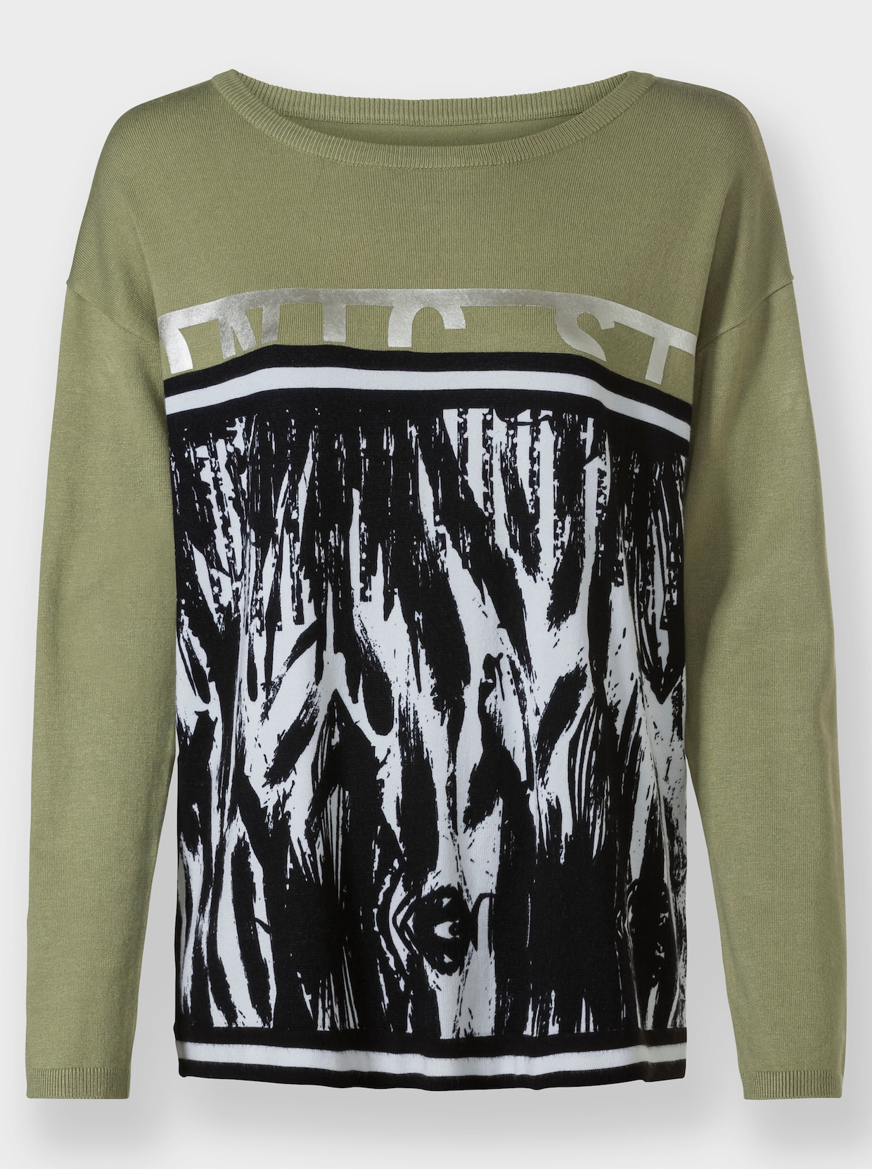 heine Pullover met print - rietgroen/zwart gedessineerd