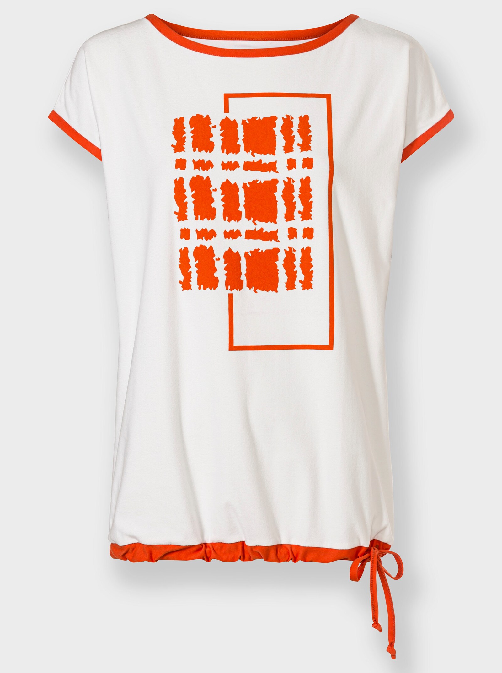 Print-Shirt mit U-Boot-Ausschnitt - ecru-orange-bedruckt