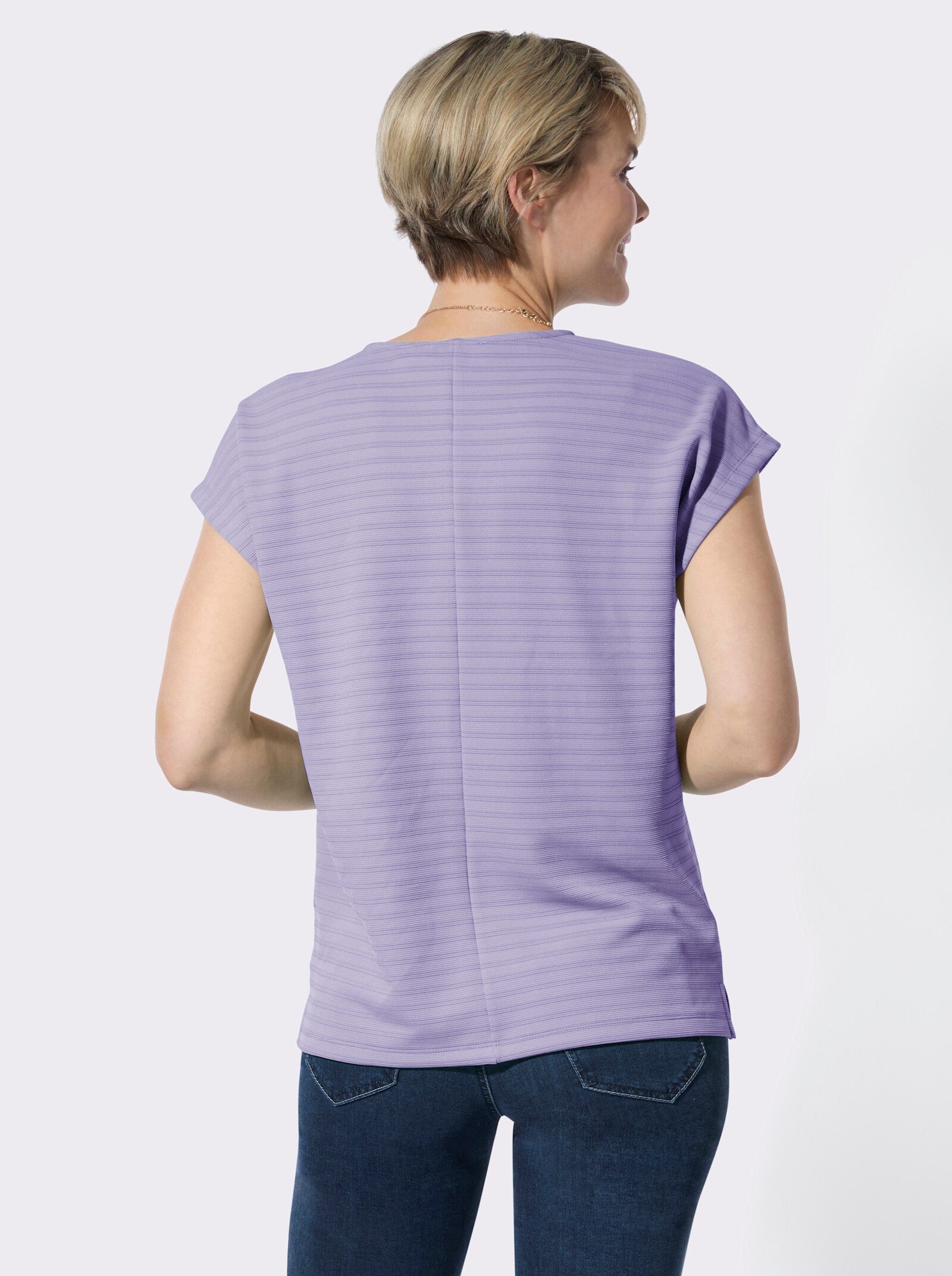 Rundhalsshirt mit Jacquardmuster - flieder