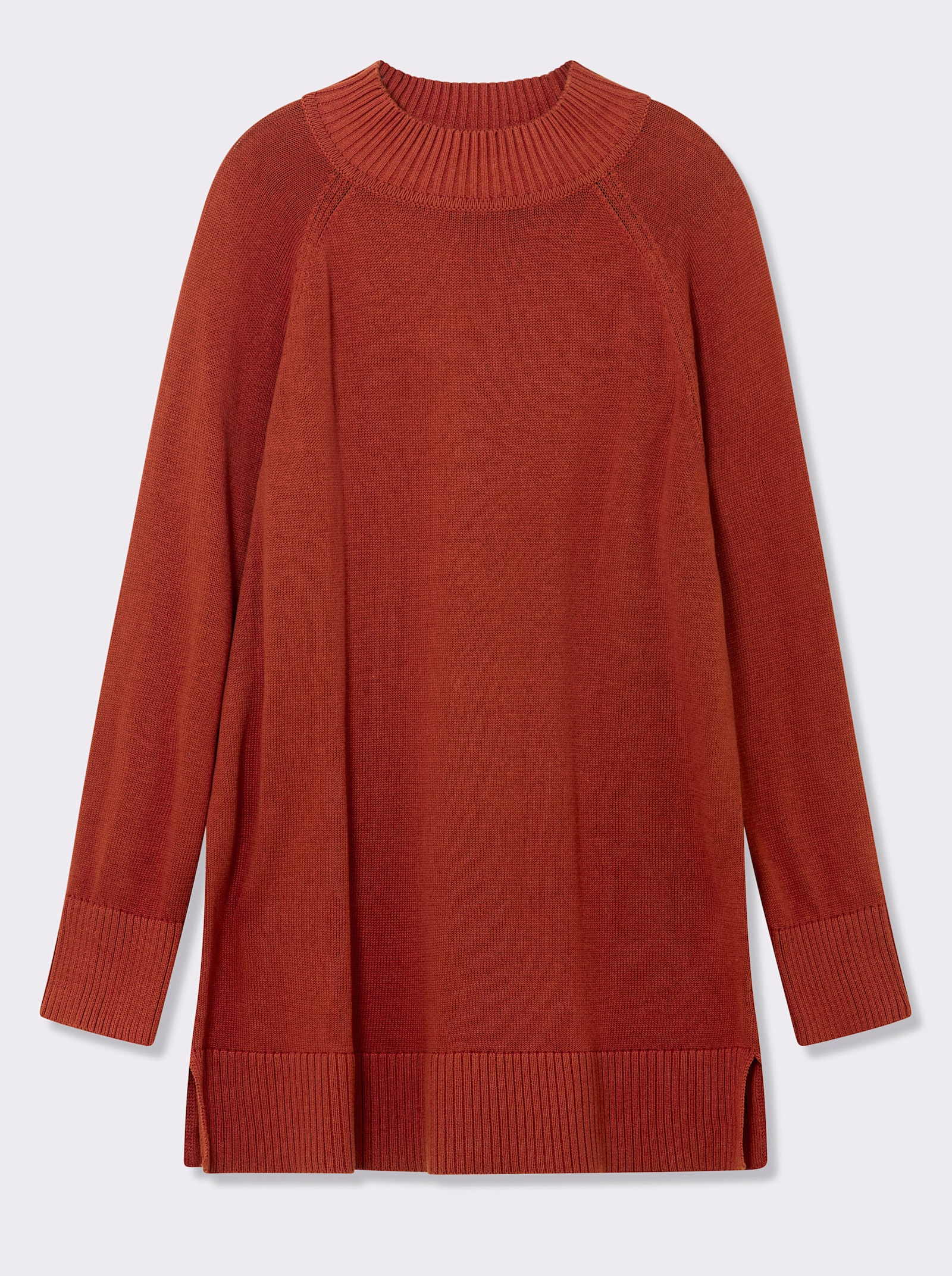 sheego Longpullover mit Stehkragen und Rippabschlüssen - rostrot