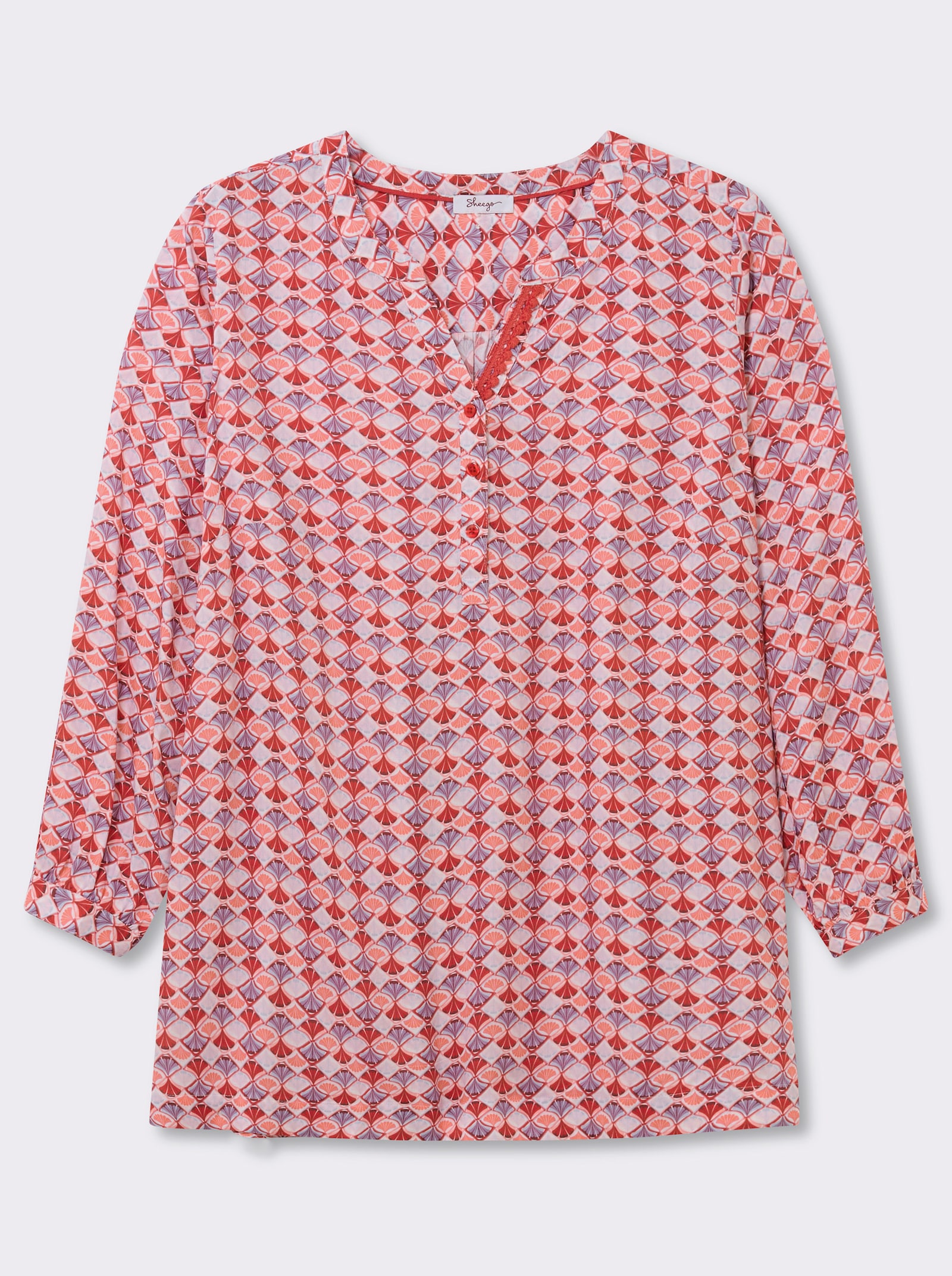 sheego Tunika mit grafischem Print - weiß-erdbeere-bedruckt