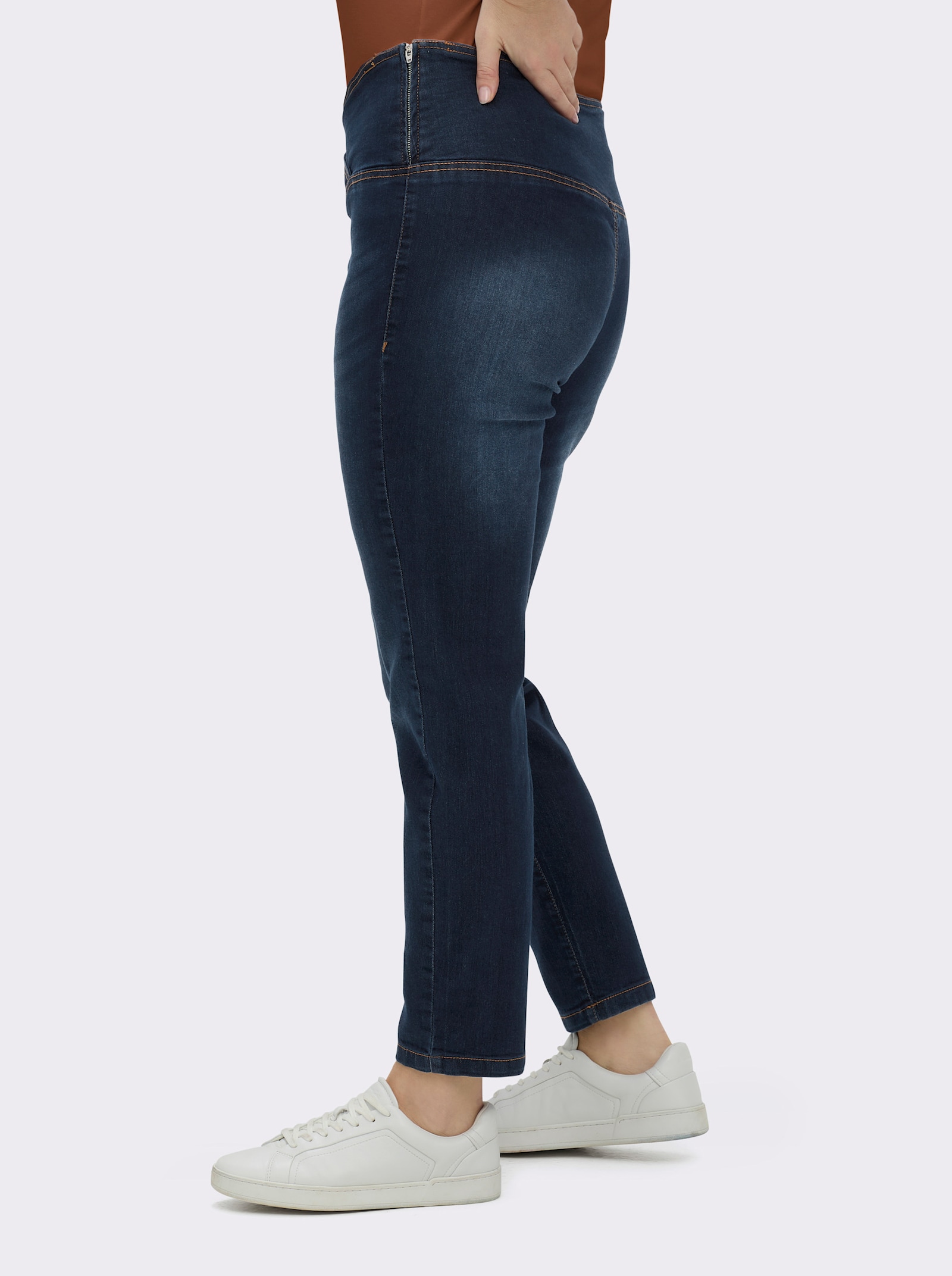 Stretch-Jeans mit überlappendem Bund - blue-stone-washed