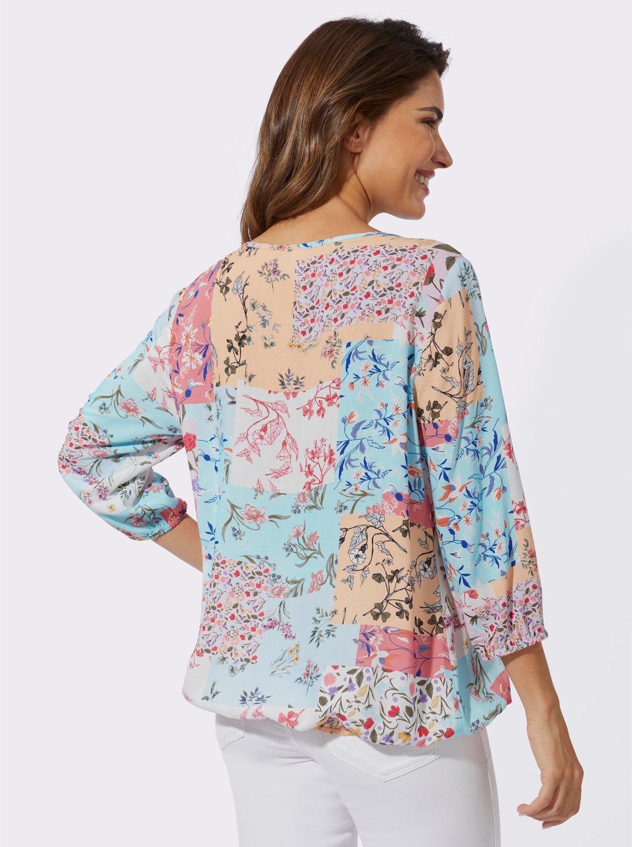 Comfortabele blouse - mint/roze geprint