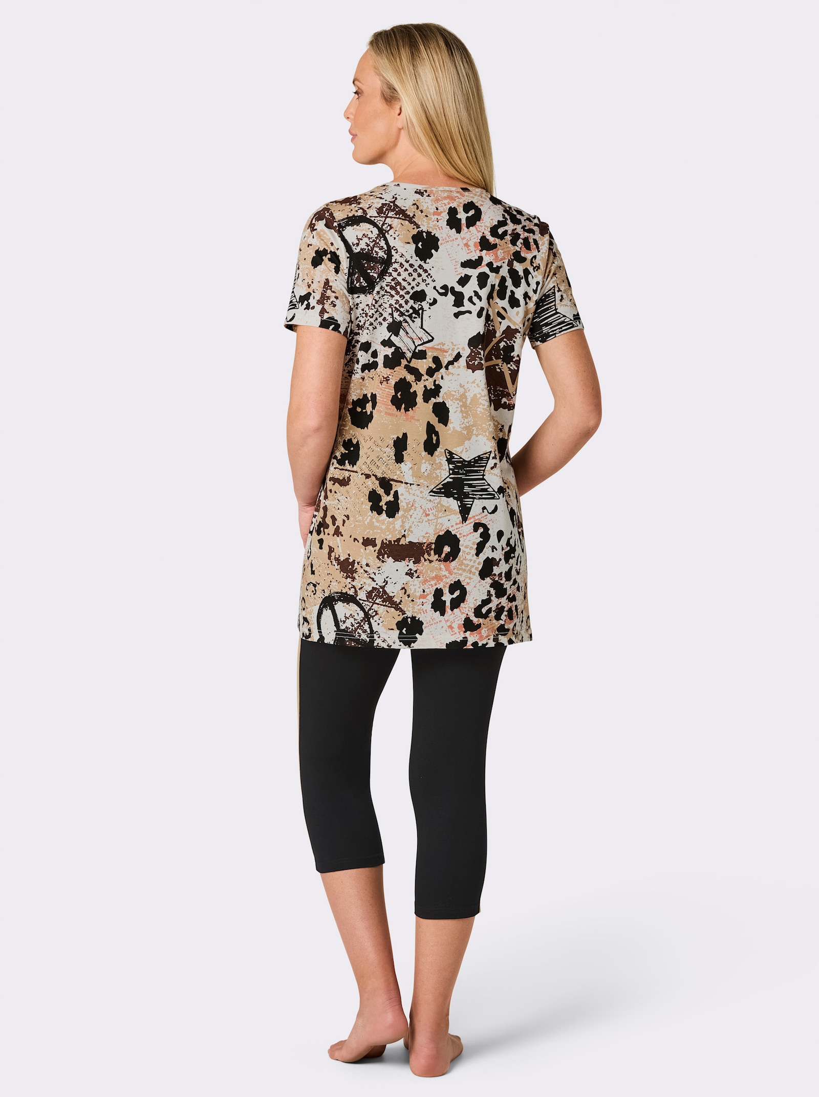 wäschepur Capri-Schlafanzug mit Glanz-Details - camel-schwarz-bedruckt