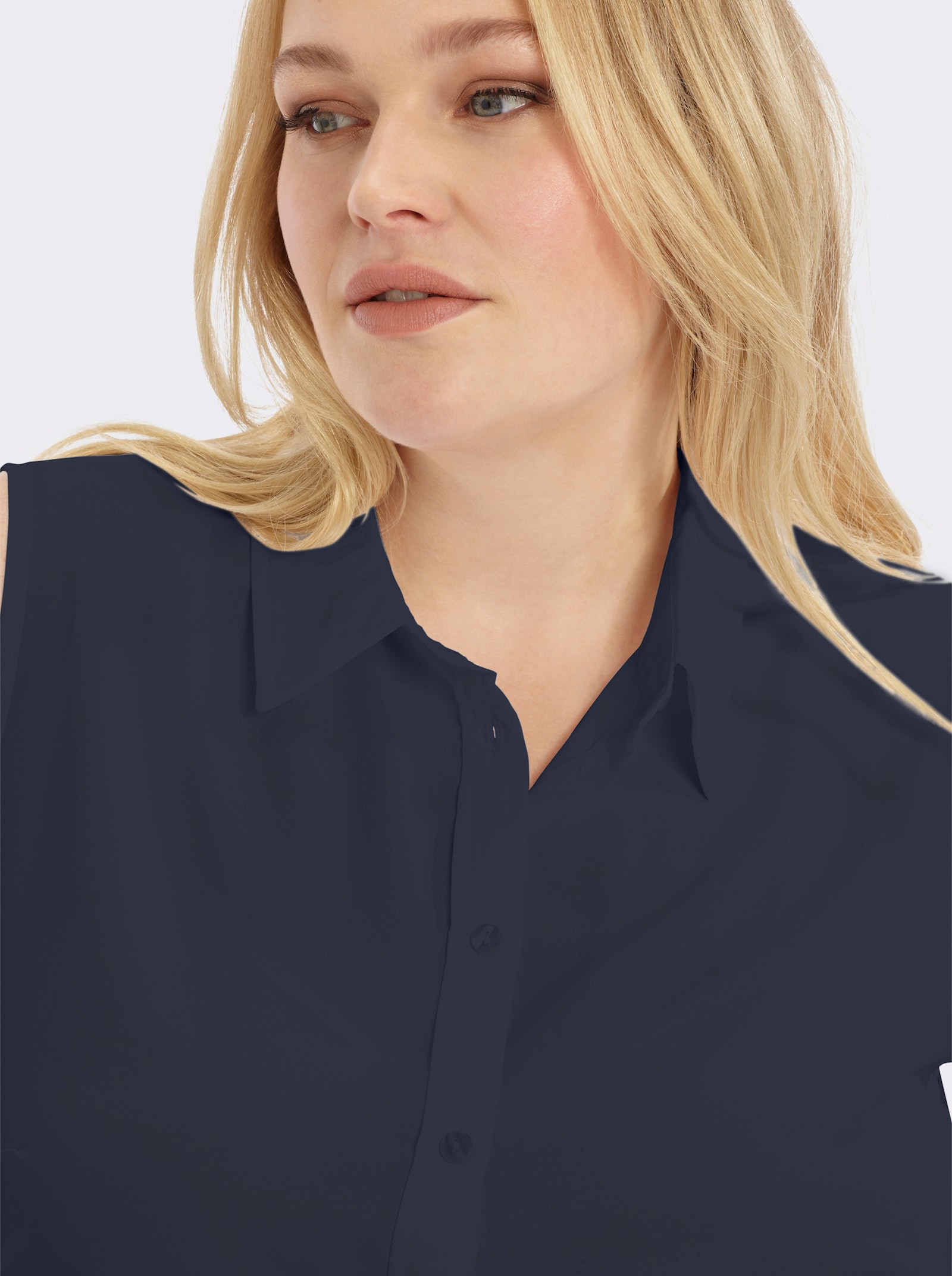 Ärmellose Bluse mit Hemdkragen - marine