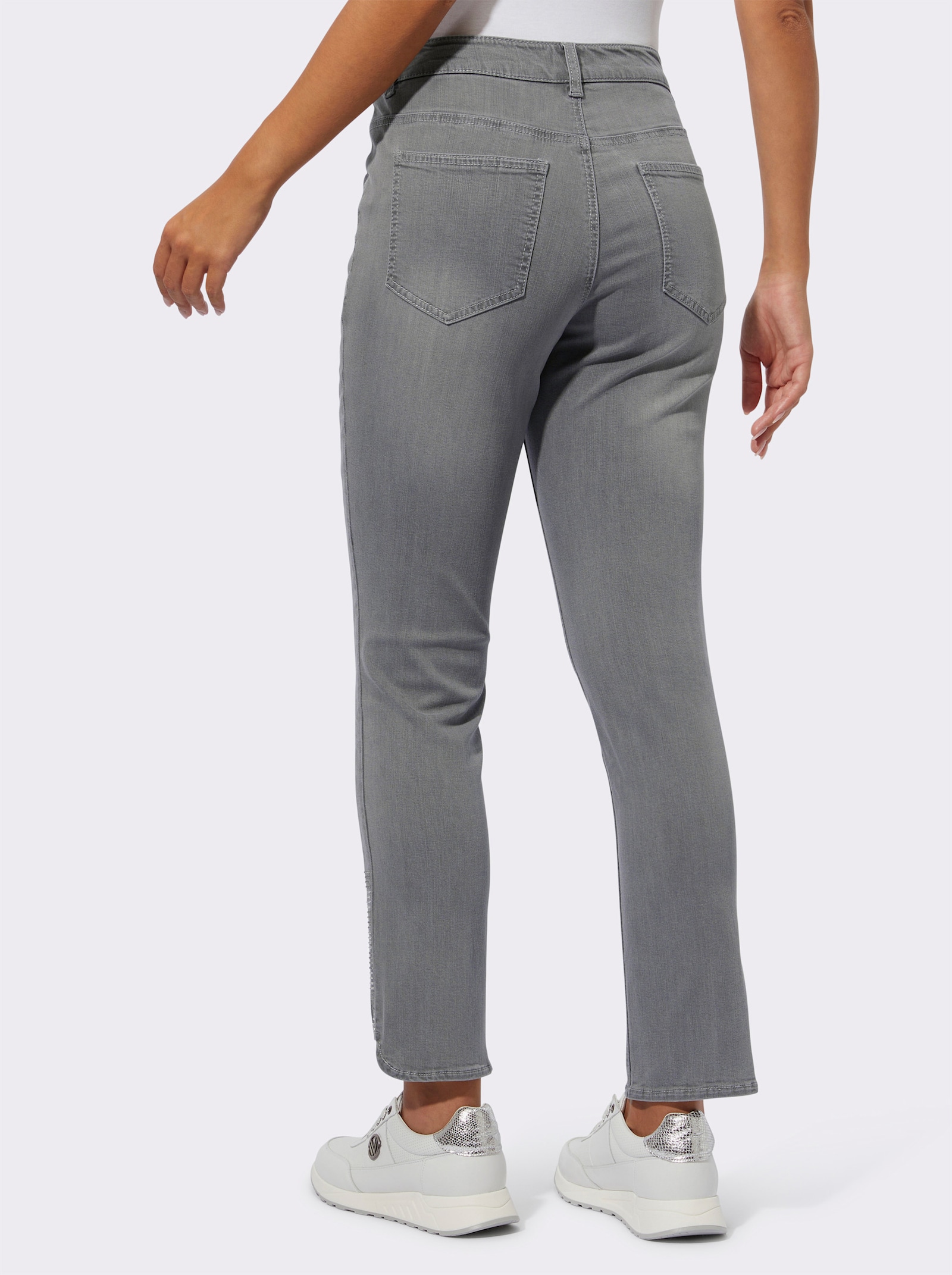 7/8-Jeans mit Ziersteinchen - light grey-denim