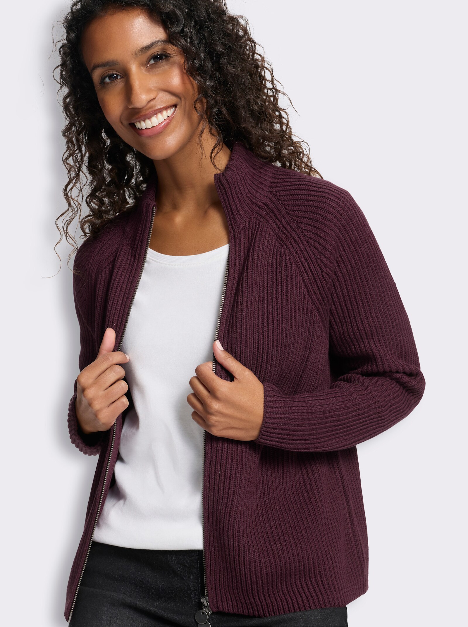 heine Cardigan mit 2-Wege-Zipper - burgund