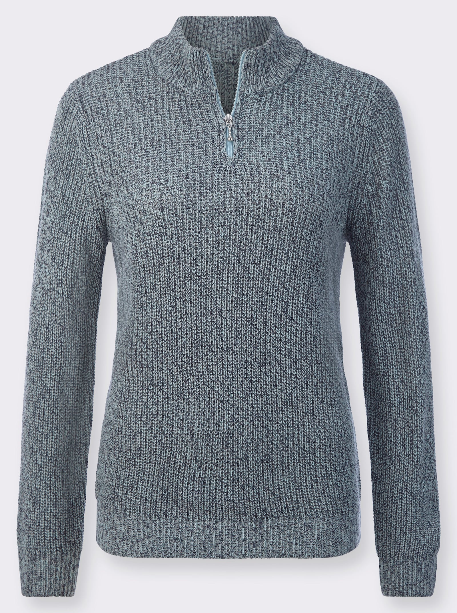 Pullover met opstaande kraag in gemêleerde look - aquamarine/steengrijs gemêleerd