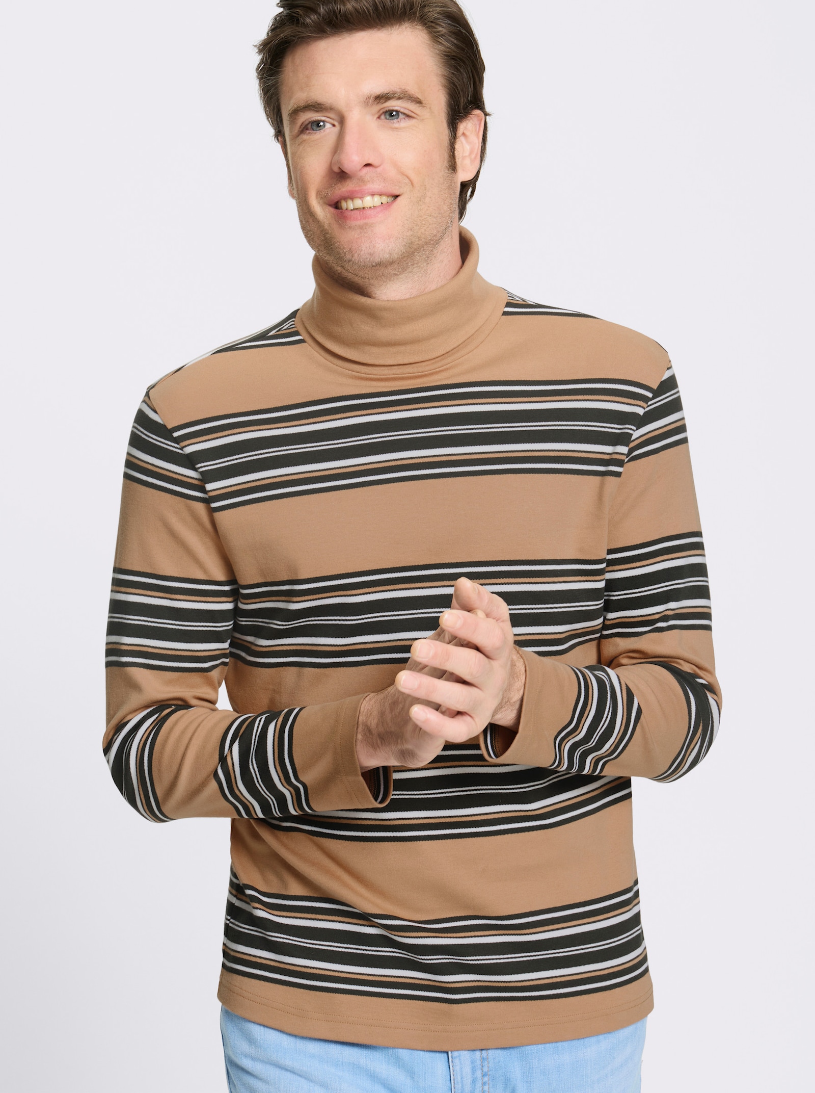 Catamaran Rollkragenshirt - camel-gestreift