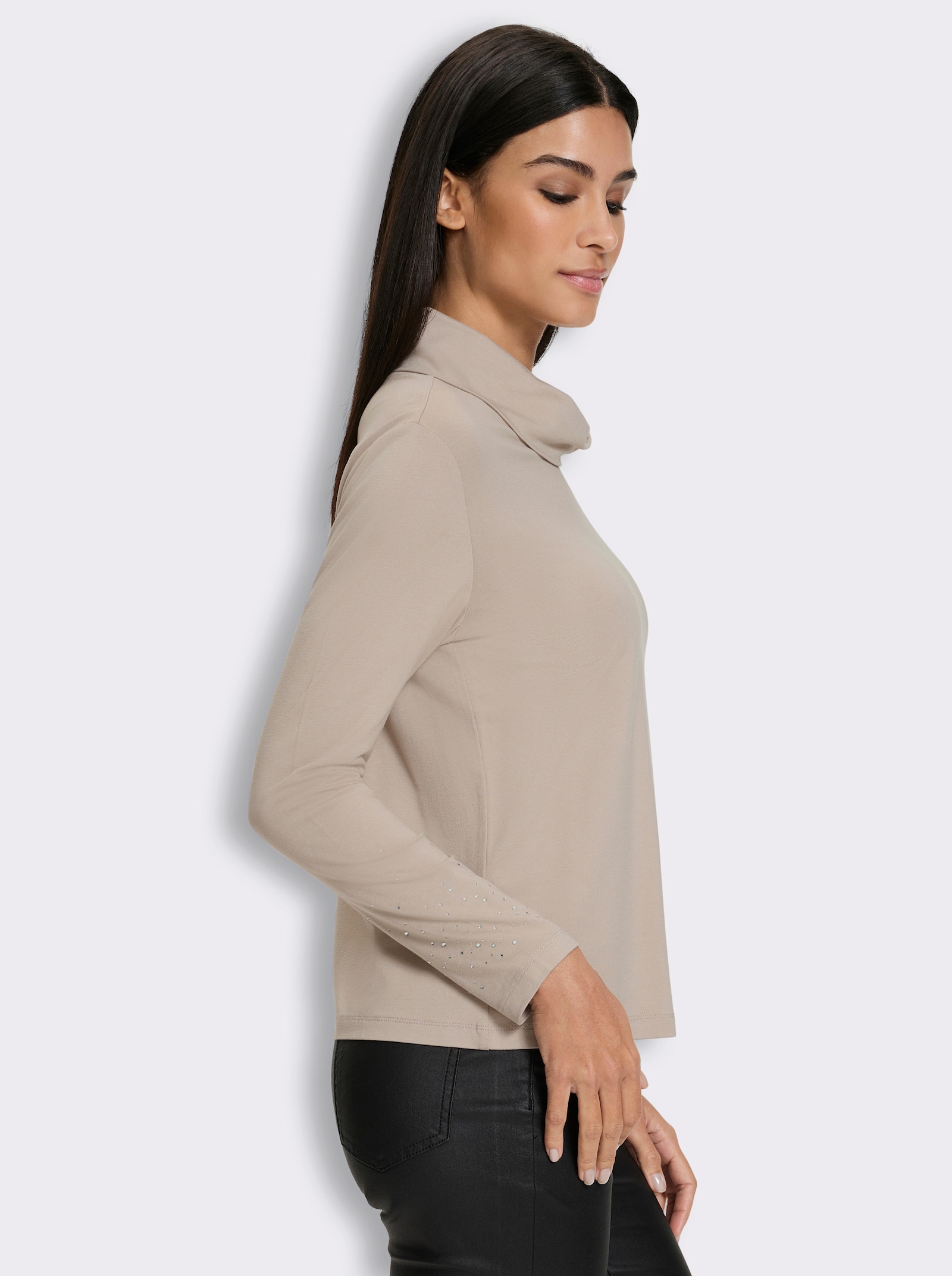 heine Rollkragenshirt mit Glitzersteinchen - sesam