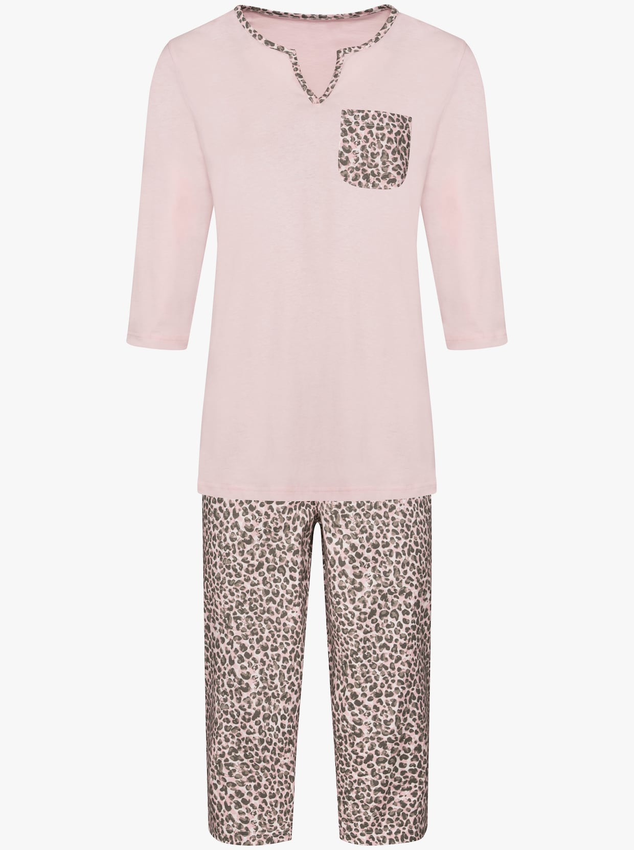 Capri-pyjama - roze/grijs geprint
