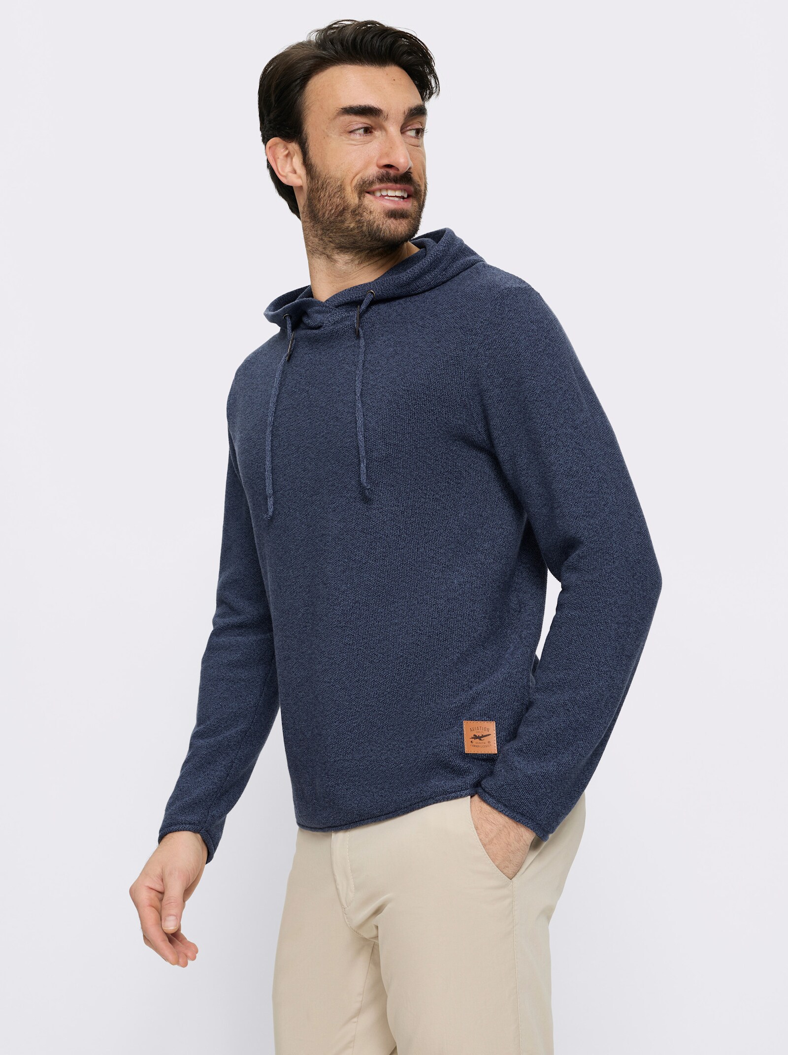 Catamaran Kapuzenpullover mit Struktur-Strickmuster - rauchblau-meliert