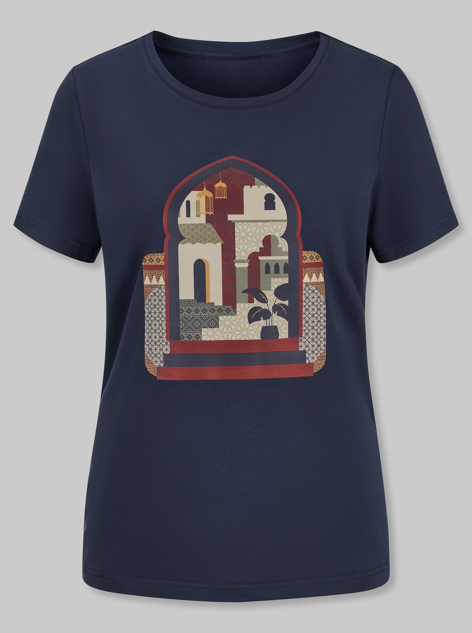 heine Kurzarmshirt mit Frontprint - marine