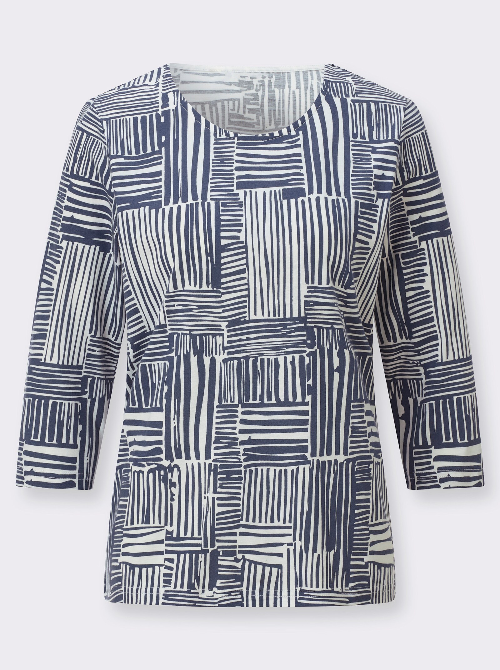 Print-Shirt mit 3/4-Ärmeln - rauchblau-ecru-gemustert
