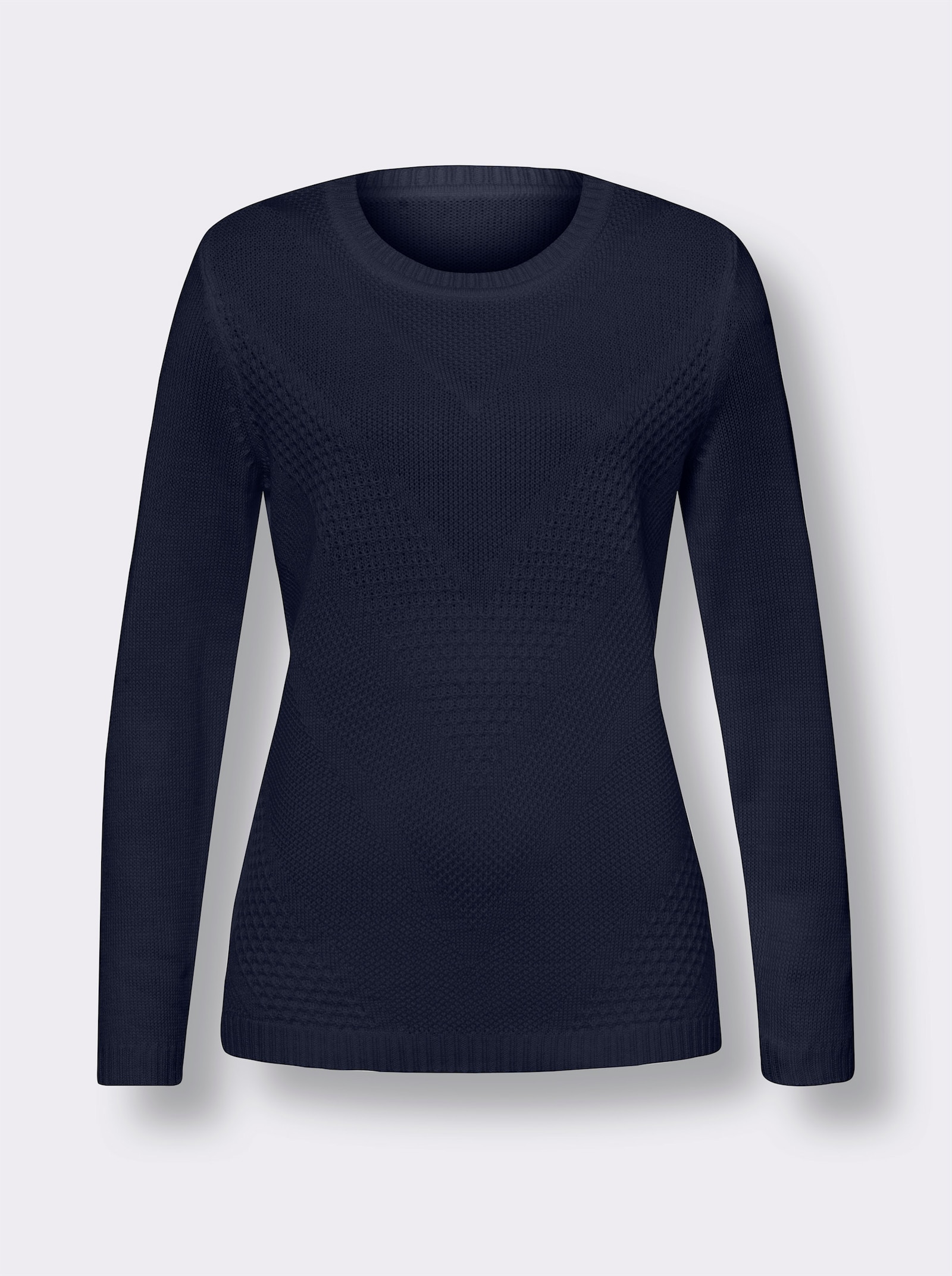 Langarm-Pullover mit Strickmuster vorne - marine