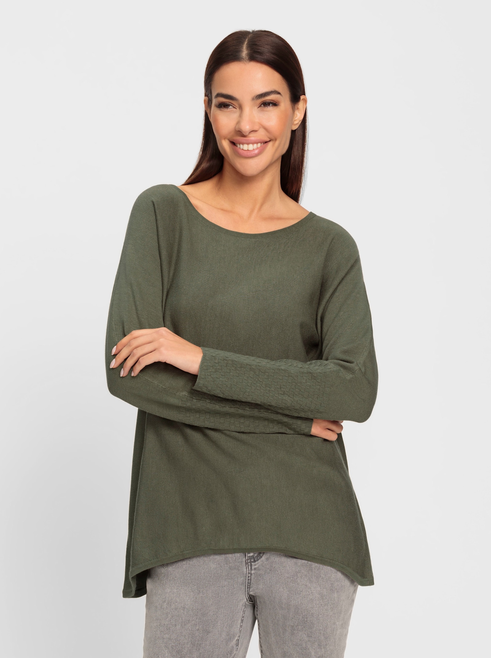 heine Pull à manches chauve-souris avec ourlet asymétrique - kaki