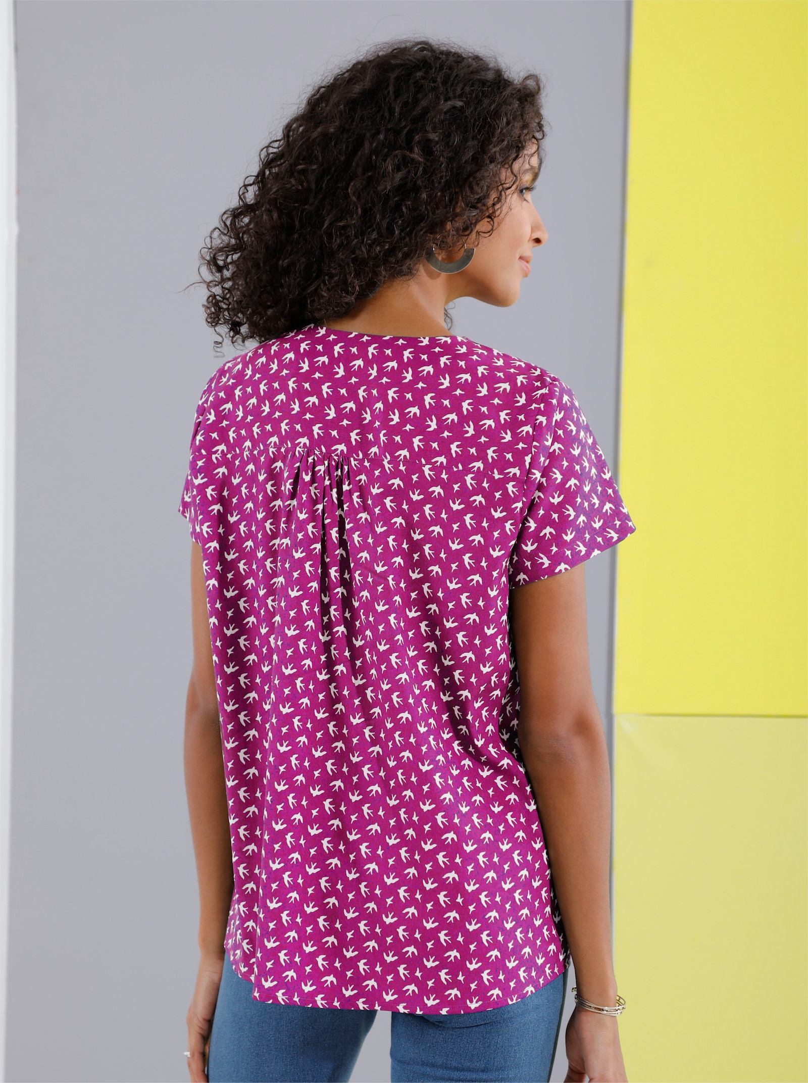 Schlupf-Bluse mit Schwalben-Muster - magenta-bedruckt