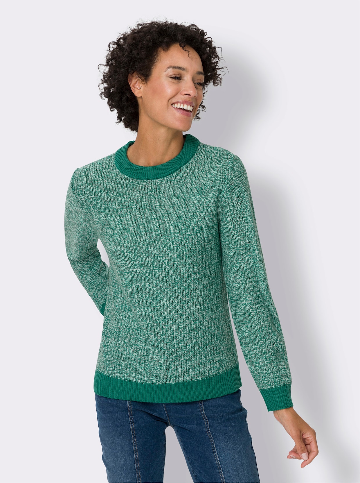 Pullover met lange mouwen - groen/ecru gemêleerd