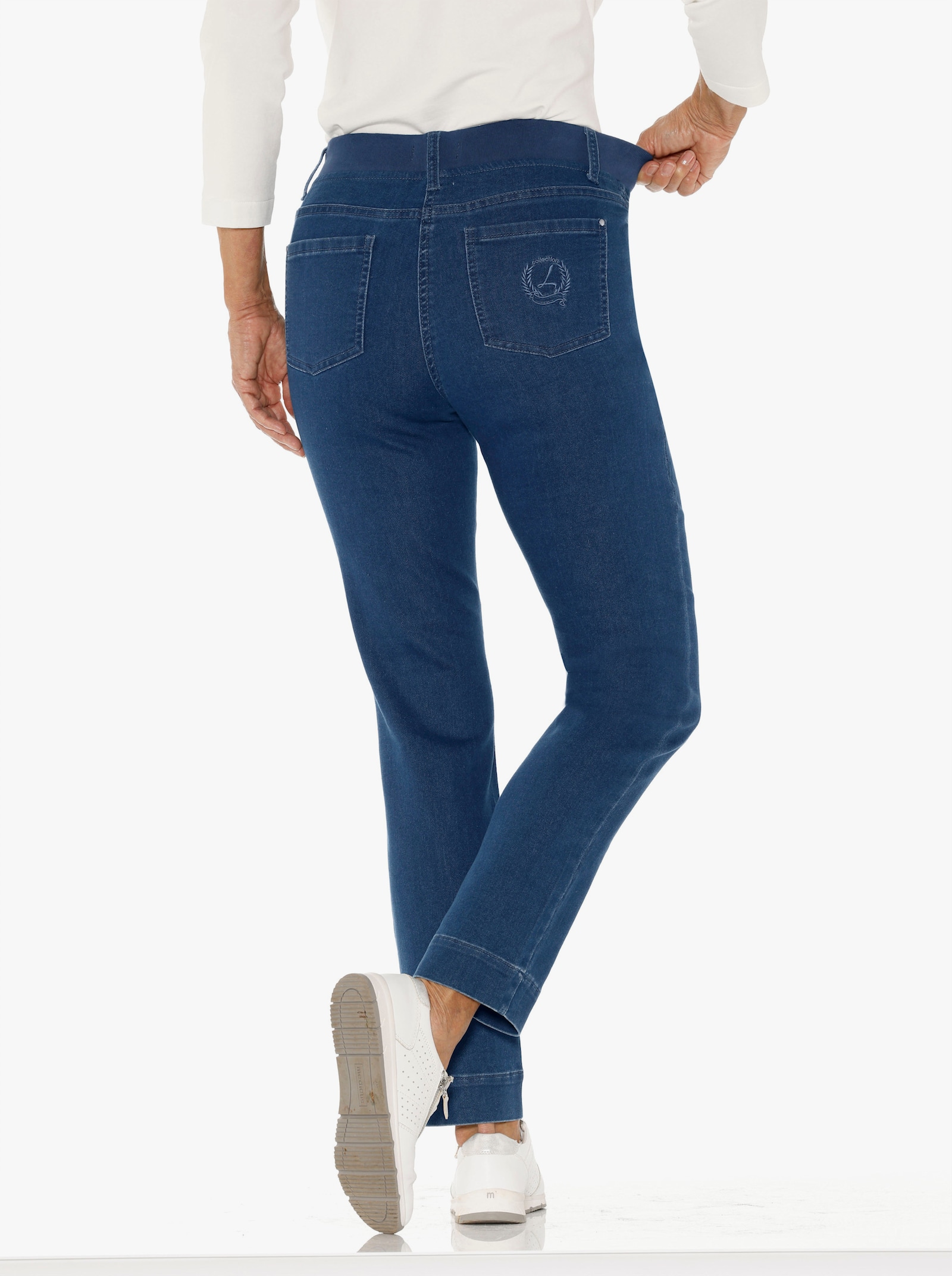 Schlupfjeans mit Ripp-Dehnbund - blue-stone-washed