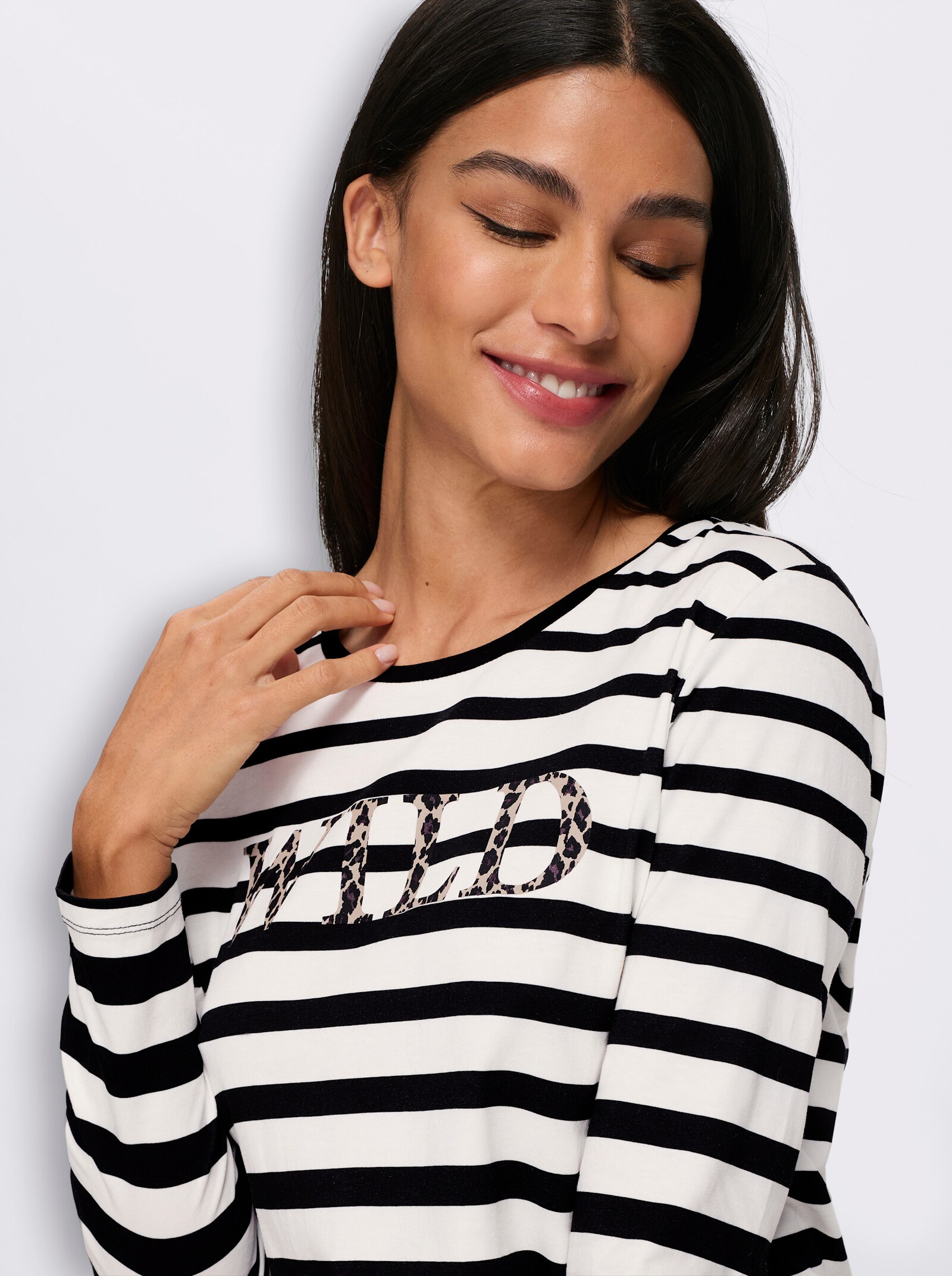 heine Ringelshirt mit Schriftzug - ecru-schwarz-bedruckt