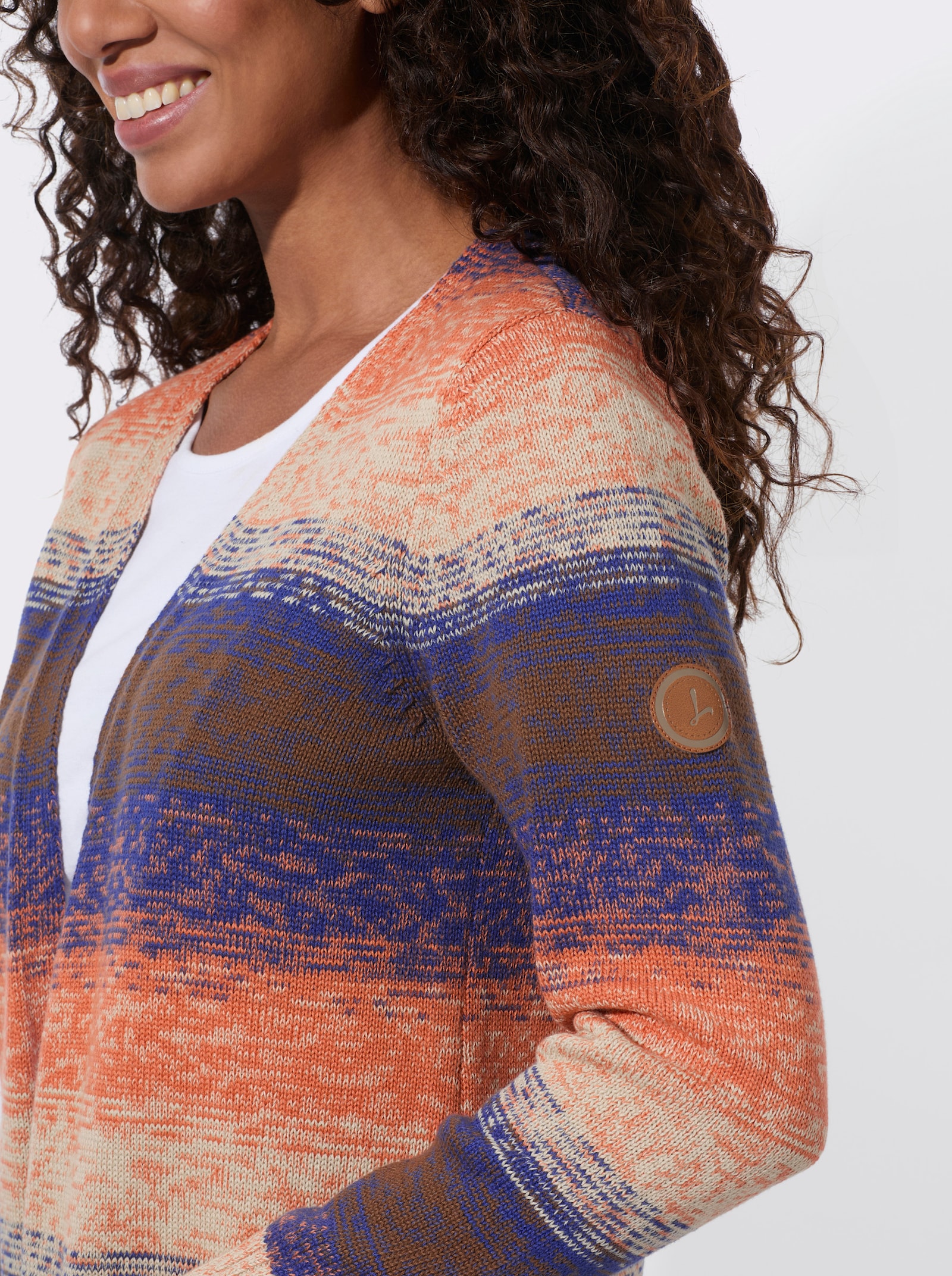  Longstrickjacke in verschlussloser Form - jeansblau-sand-meliert