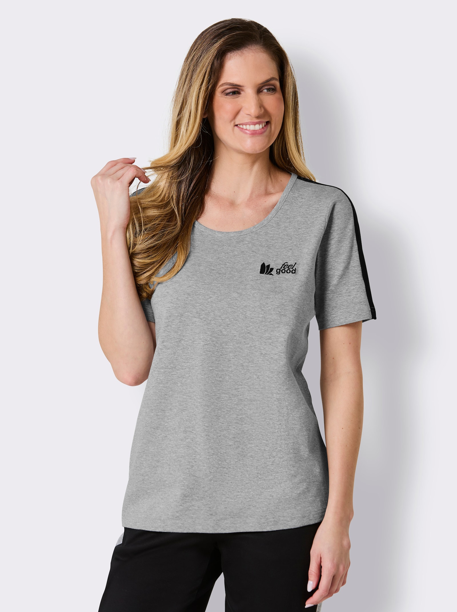 feel good Shirt - grau-meliert-schwarz
