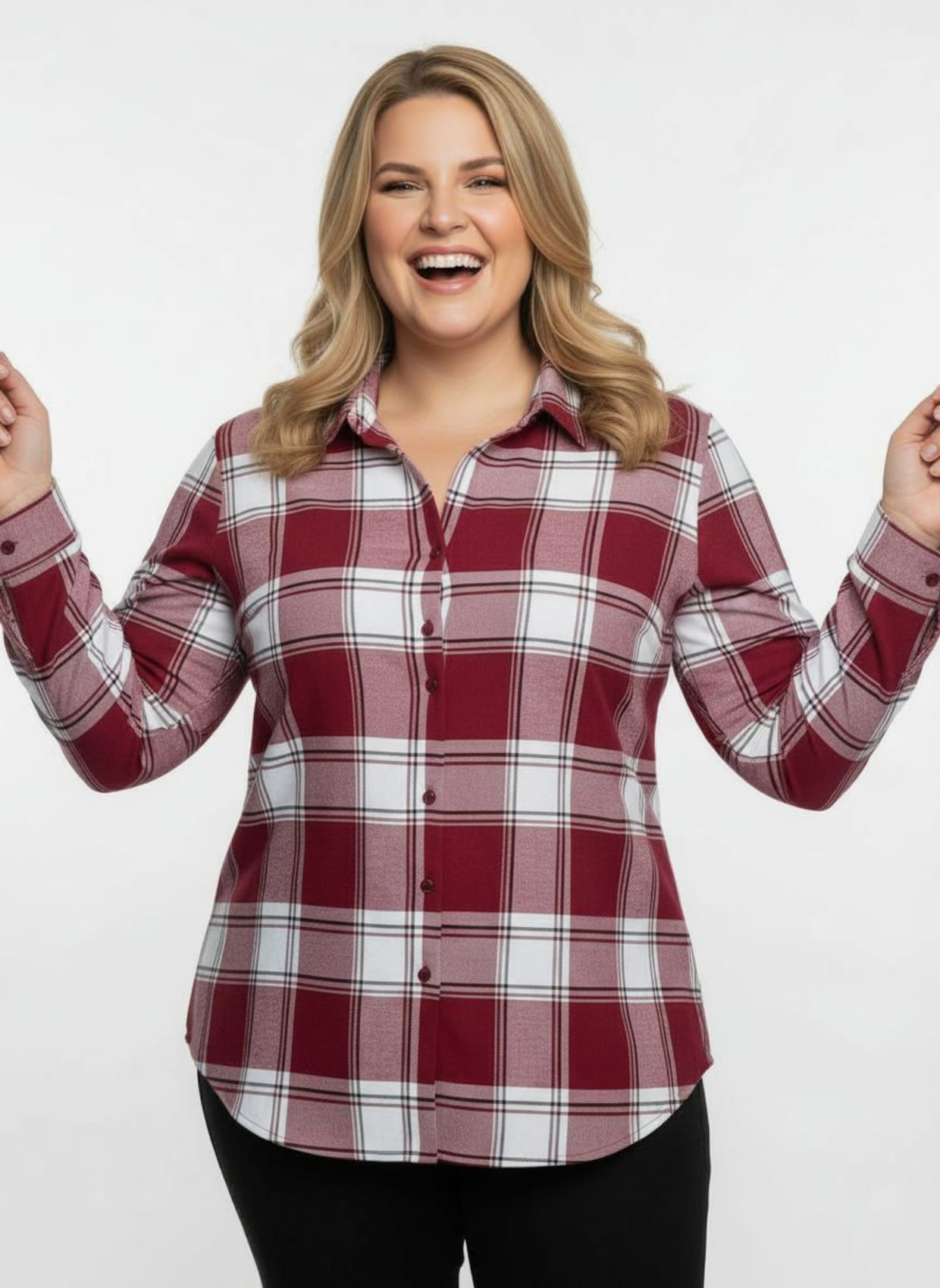 Flanellbluse in Karo-Muster - dunkelrot-weiß-kariert